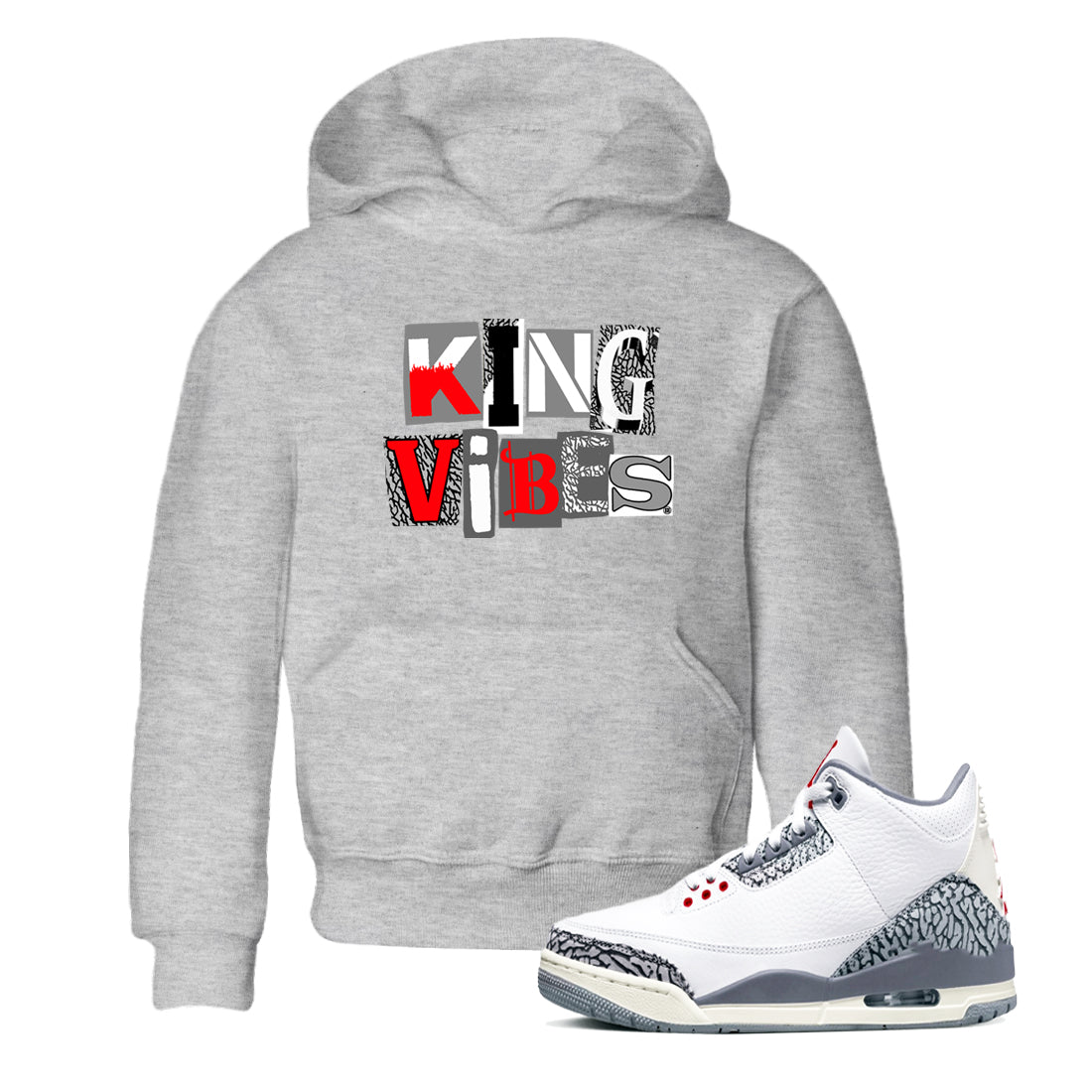 King Vibes snkmatch Tees Kids - Air Jordan 3 Cement Grey