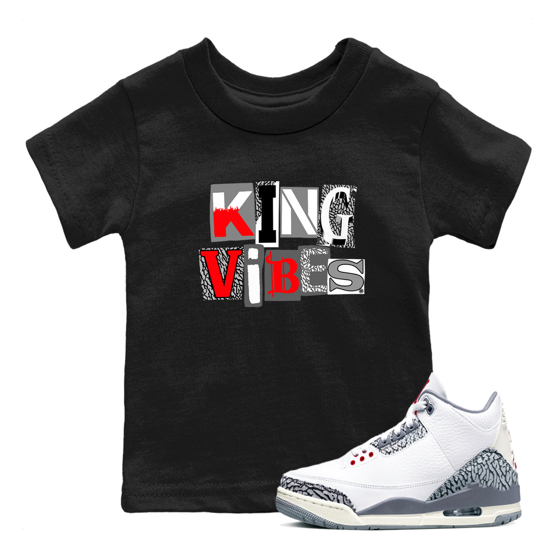 King Vibes snkmatch Tees Kids - Air Jordan 3 Cement Grey