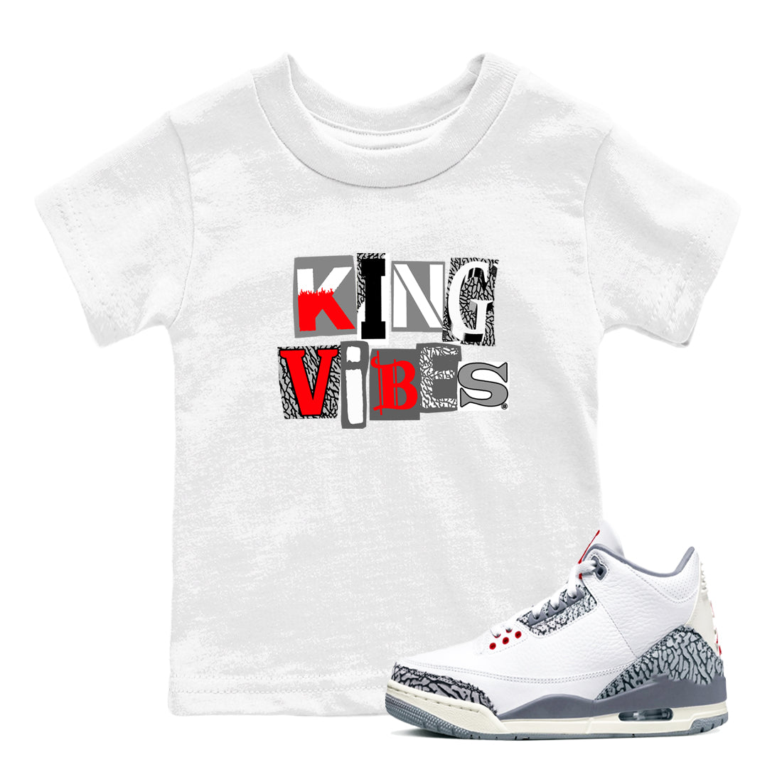 King Vibes snkmatch Tees Kids - Air Jordan 3 Cement Grey