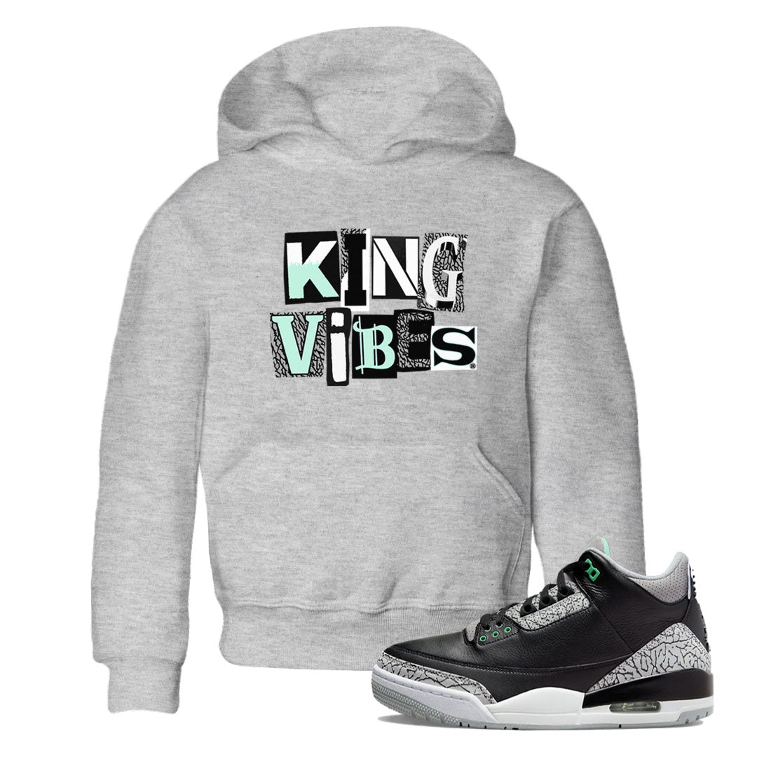 King Vibes snkmatch Tees Kids - Air Jordan 3 Green Glow