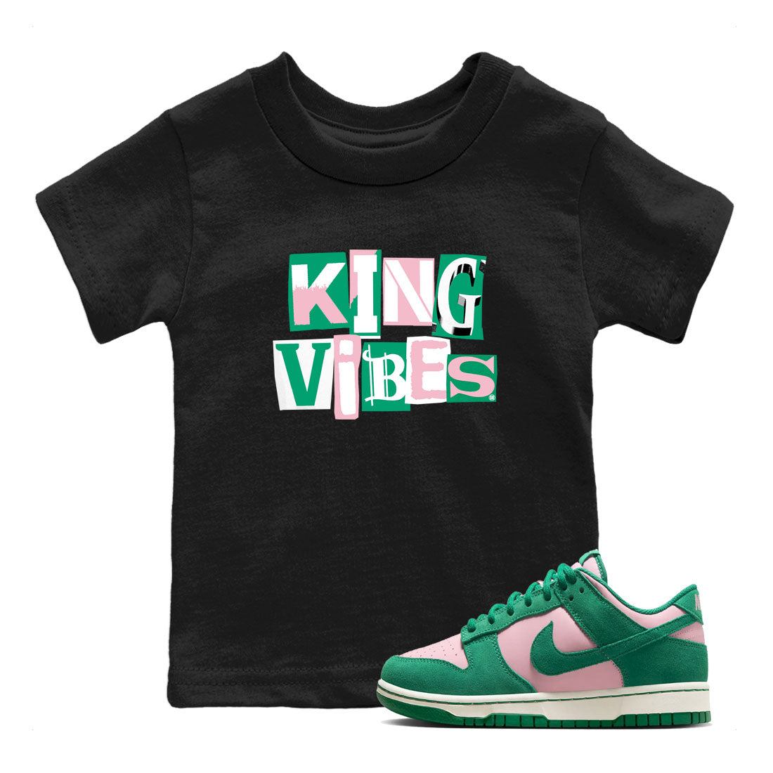 King Vibes snkmatch Tees Kids - Dunk Medium Soft Pink Malachite