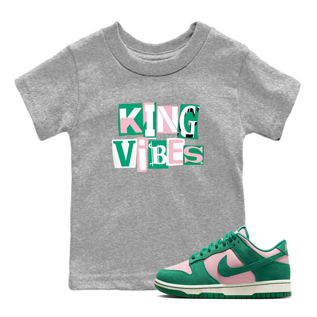 King Vibes snkmatch Tees Kids - Dunk Medium Soft Pink Malachite