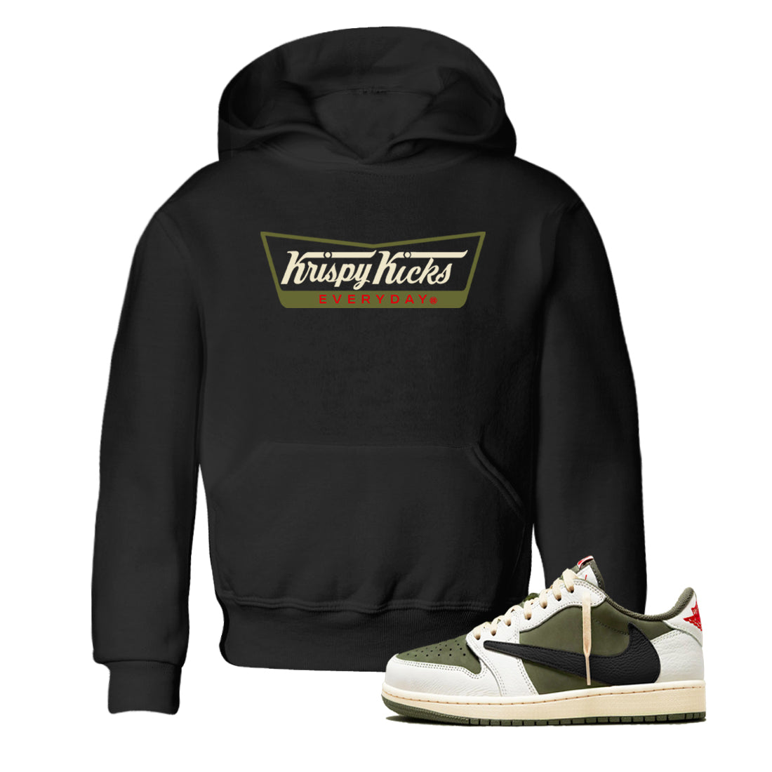 Krispy Kicks snkmatch Tees Kids - Air Jordan 1 Travis Scott Medium Olive