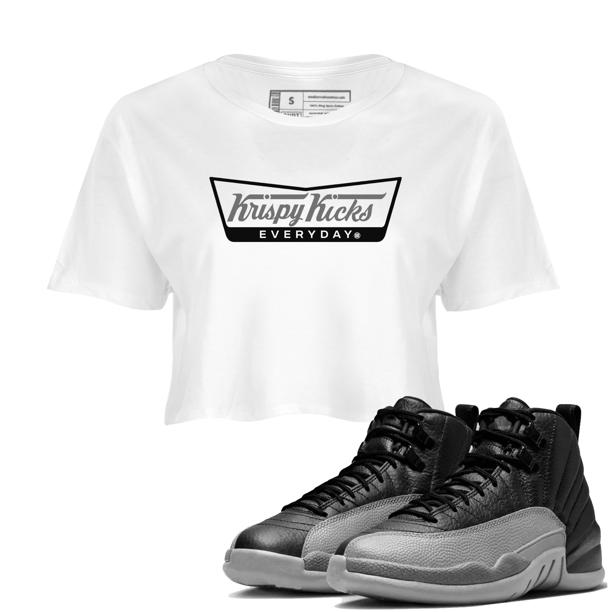 Krispy Kicks snkmatch Women's Top - Air Jordan 12 Black Wolf Grey