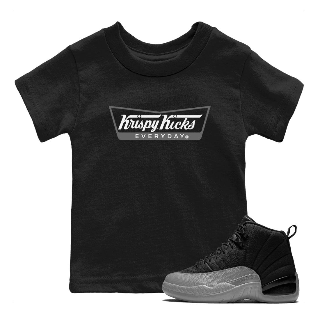 Krispy Kicks snkmatch Tees Kids - Air Jordan 12 Black Wolf Grey