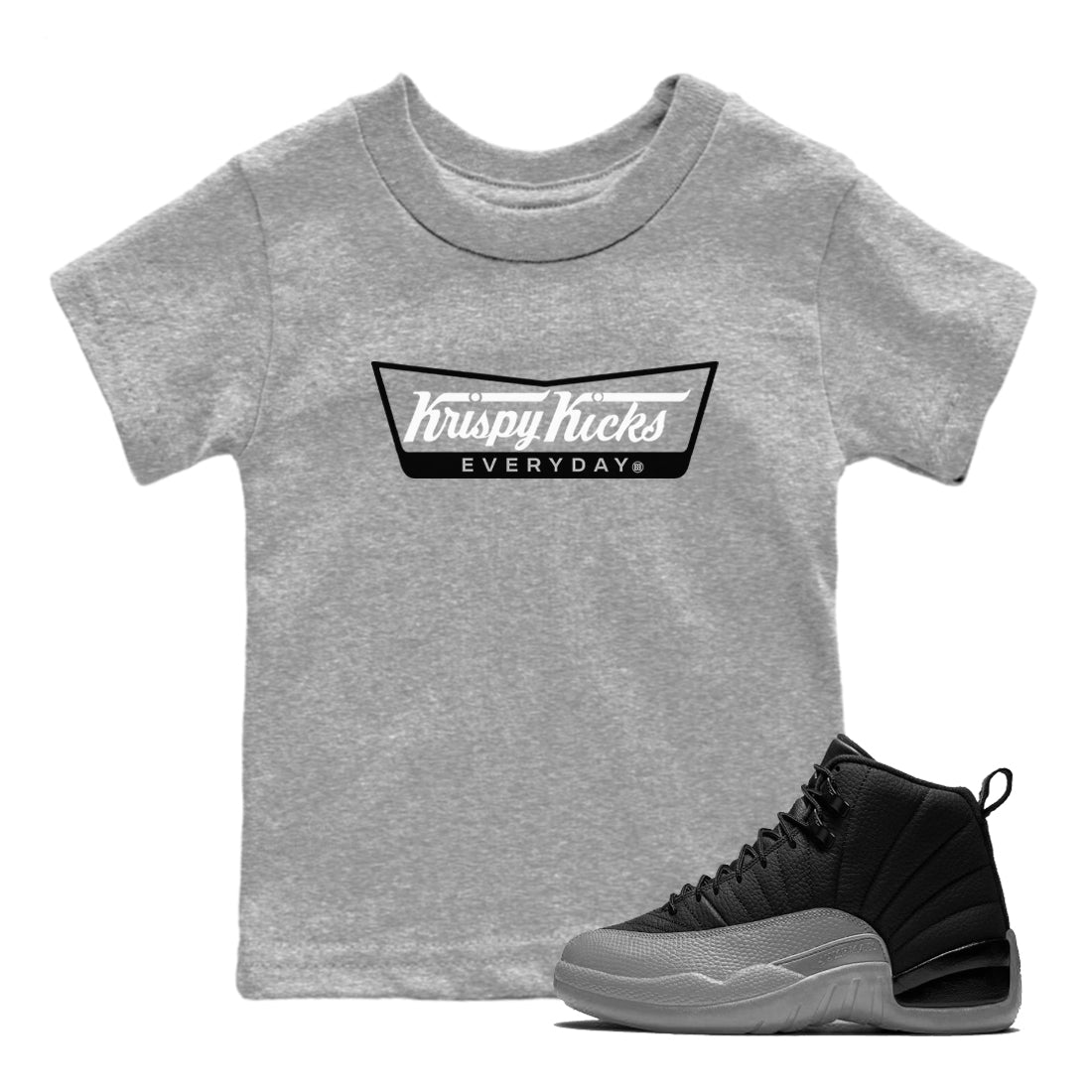 Krispy Kicks snkmatch Tees Kids - Air Jordan 12 Black Wolf Grey