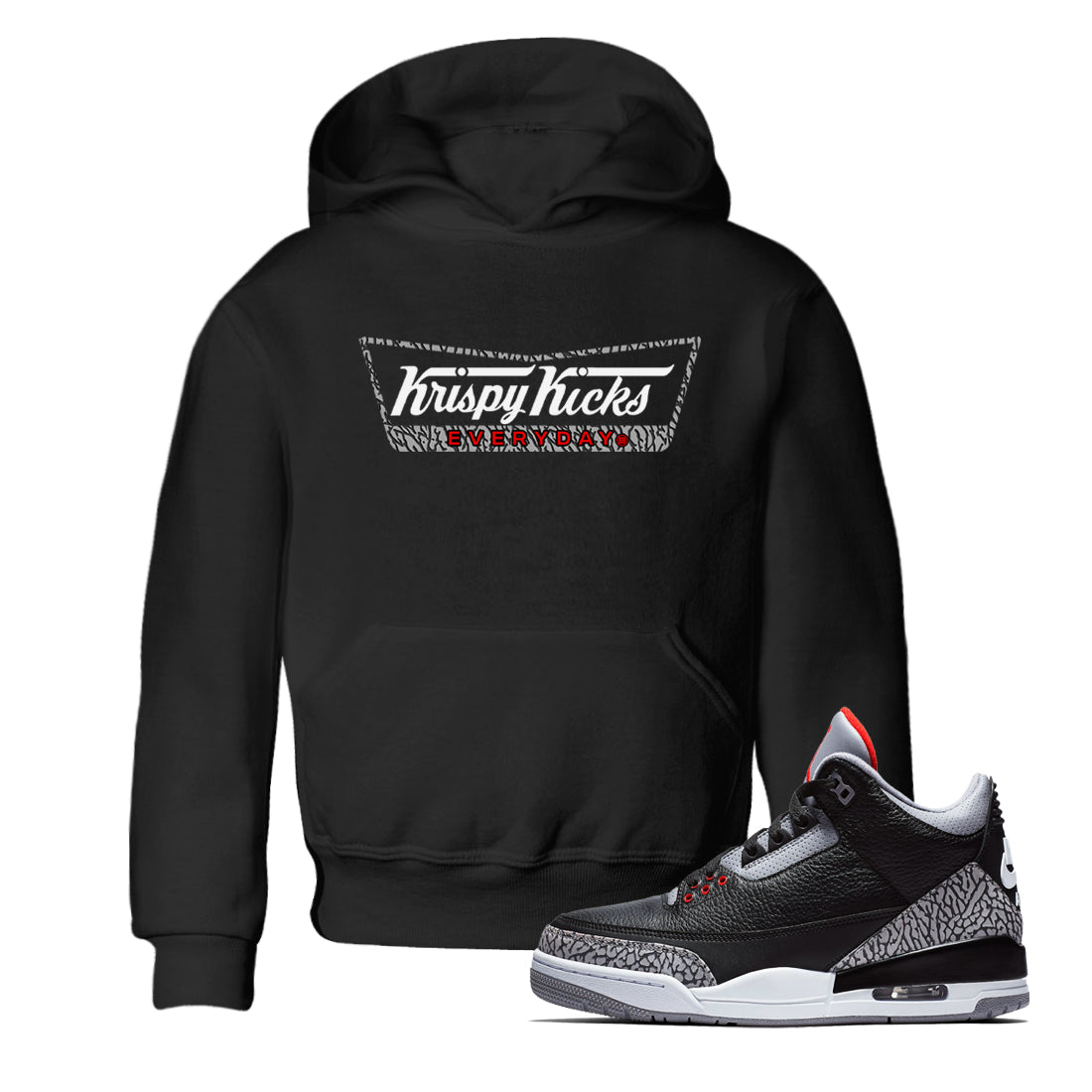 Krispy Kicks snkmatch Tees Kids - Air Jordan 3 Black Cement