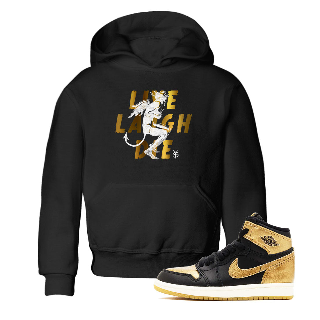 Laughing Devil snkmatch Tees Kids - Air Jordan 1 Black Metallic Gold