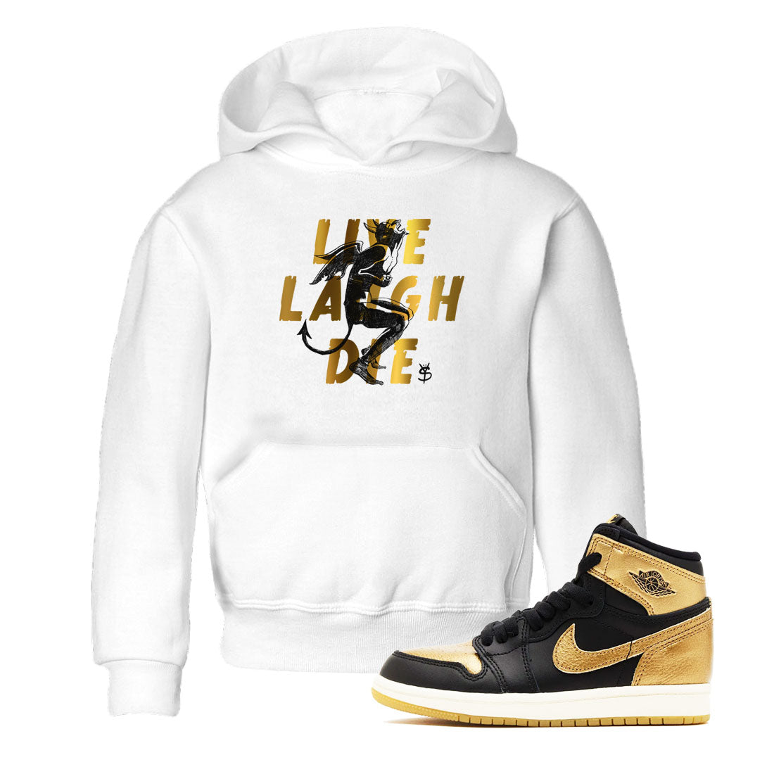 Laughing Devil snkmatch Tees Kids - Air Jordan 1 Black Metallic Gold