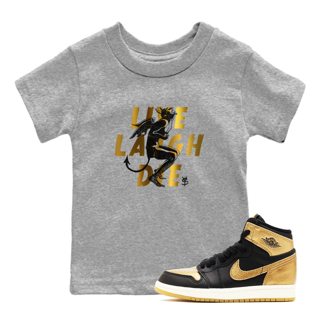 Laughing Devil snkmatch Tees Kids - Air Jordan 1 Black Metallic Gold