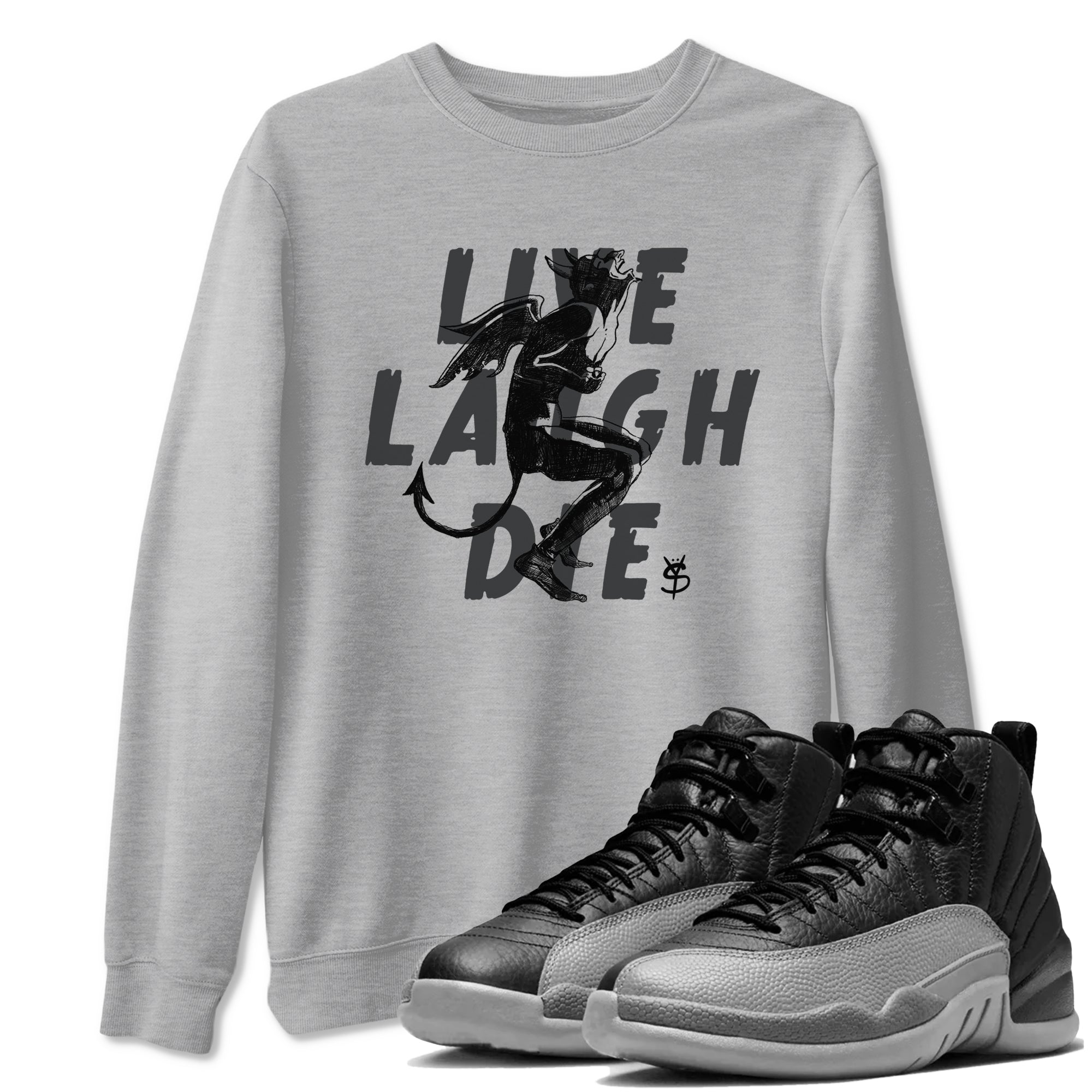 Laughing Devil snkmatch Tees - Air Jordan 12 Black Wolf Grey