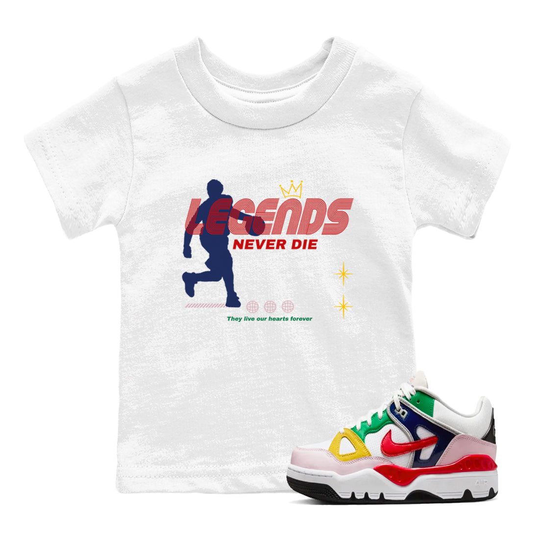 Legends Never Die snkmatch Tees Kids - Air Force 3 Blue Void and Tour Yellow