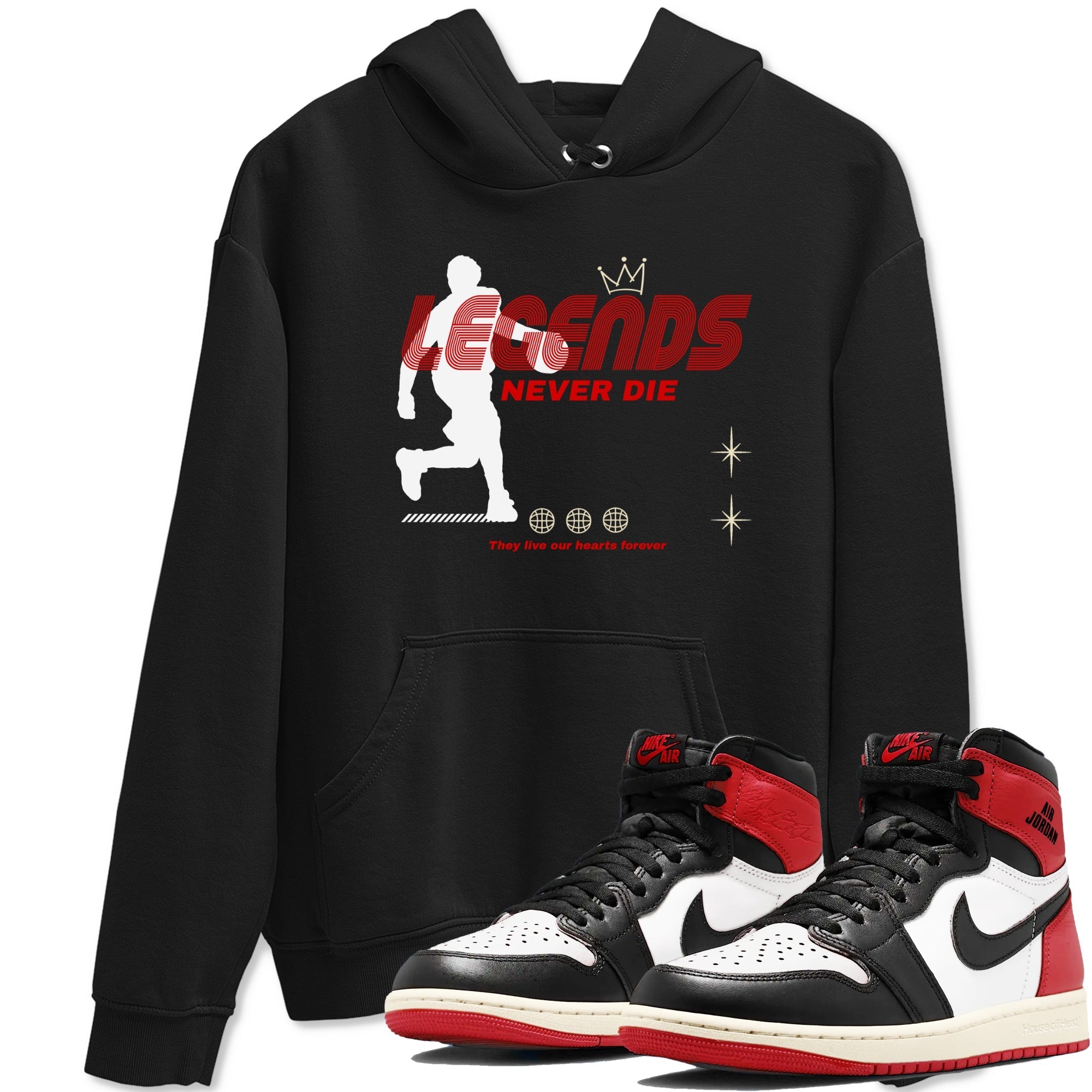 Legends Never Die snkmatch Tees - Air Jordan 1 Black Toe Reimagined