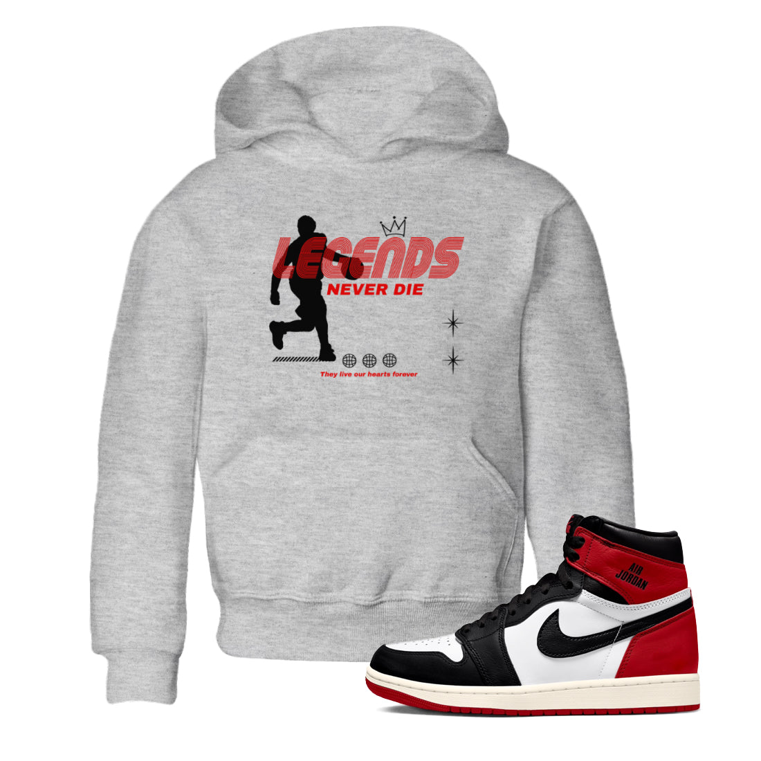 Legends Never Die snkmatch Tees Kids - Air Jordan 1 Black Toe Reimagined