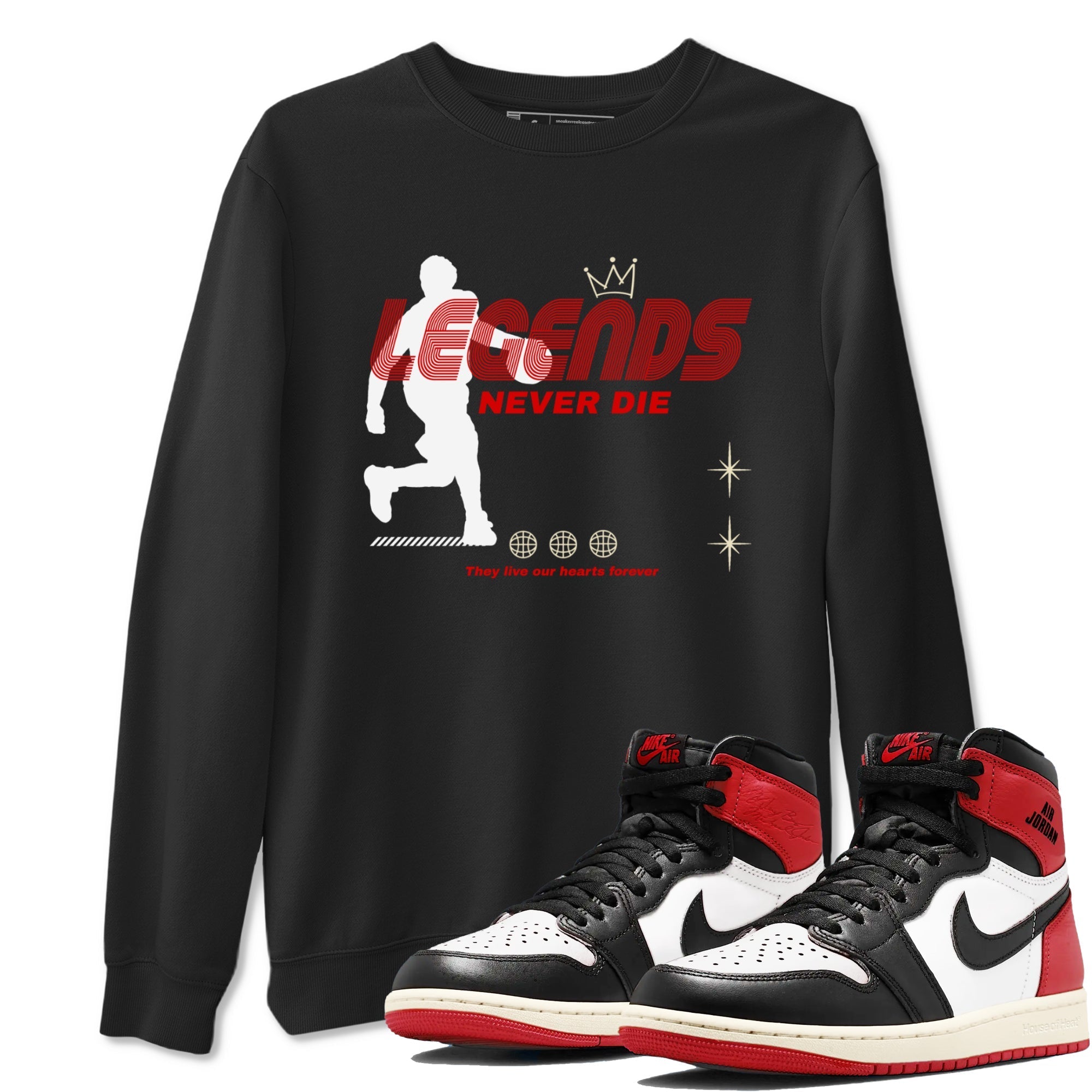 Legends Never Die snkmatch Tees - Air Jordan 1 Black Toe Reimagined