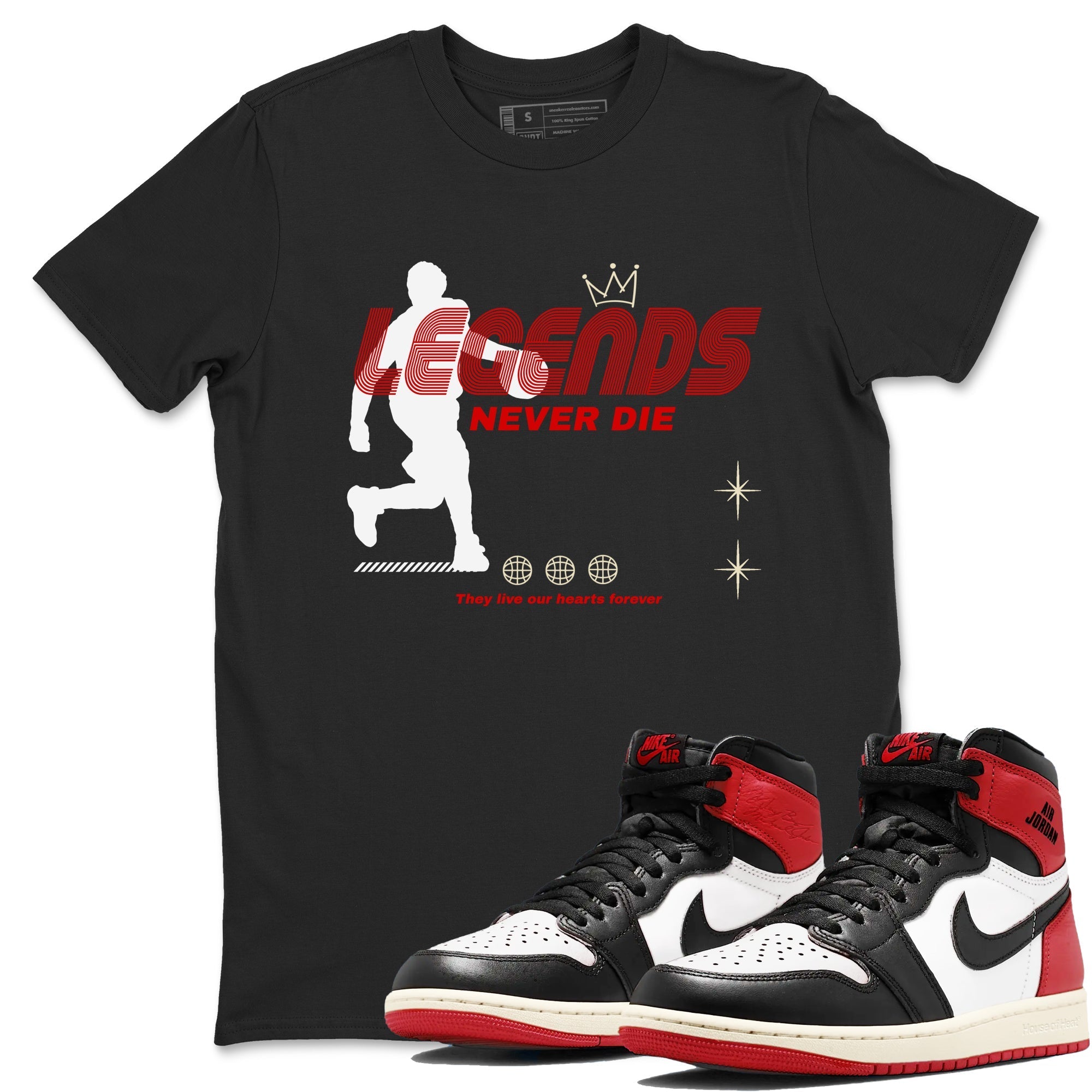 Legends Never Die snkmatch Tees - Air Jordan 1 Black Toe Reimagined