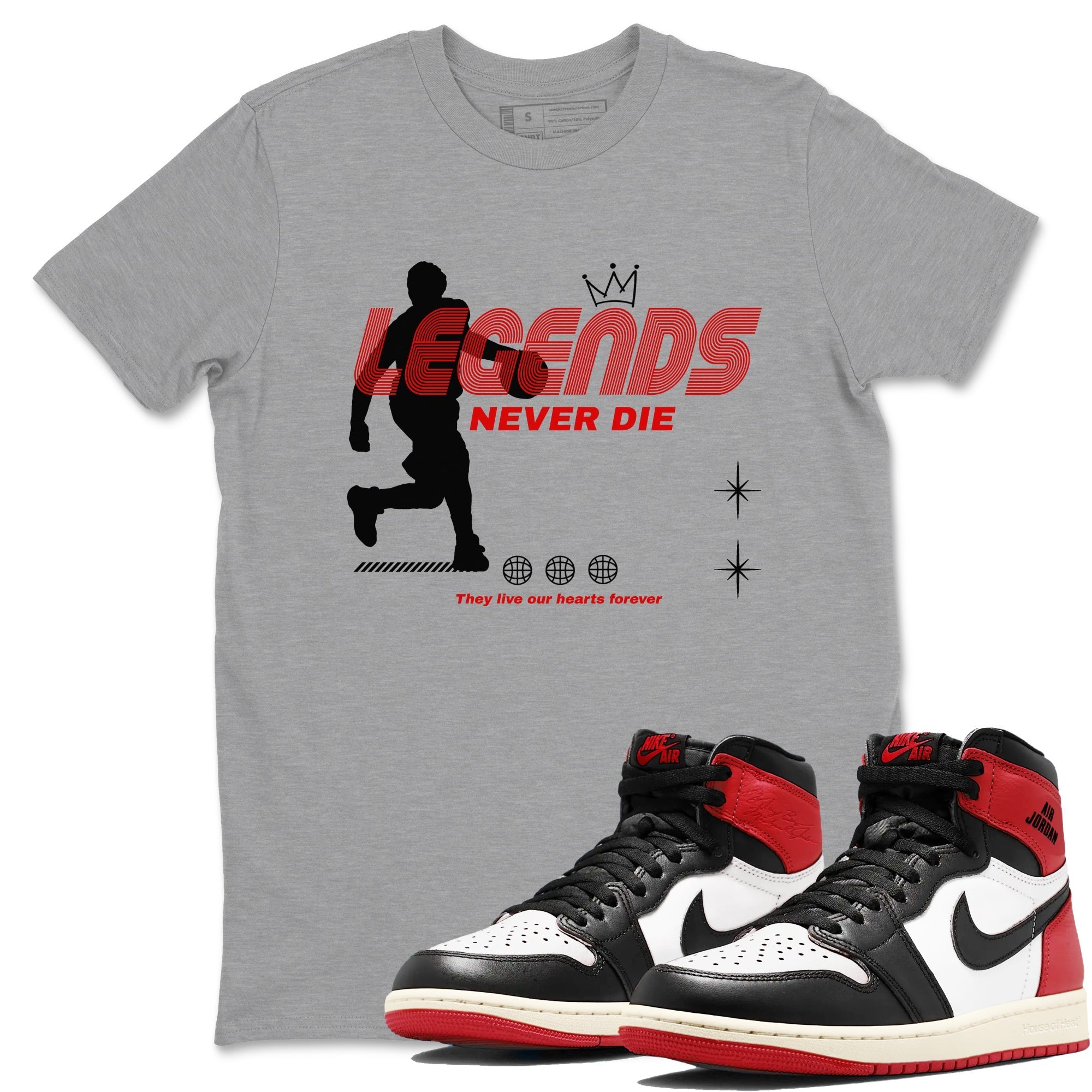 Legends Never Die snkmatch Tees - Air Jordan 1 Black Toe Reimagined