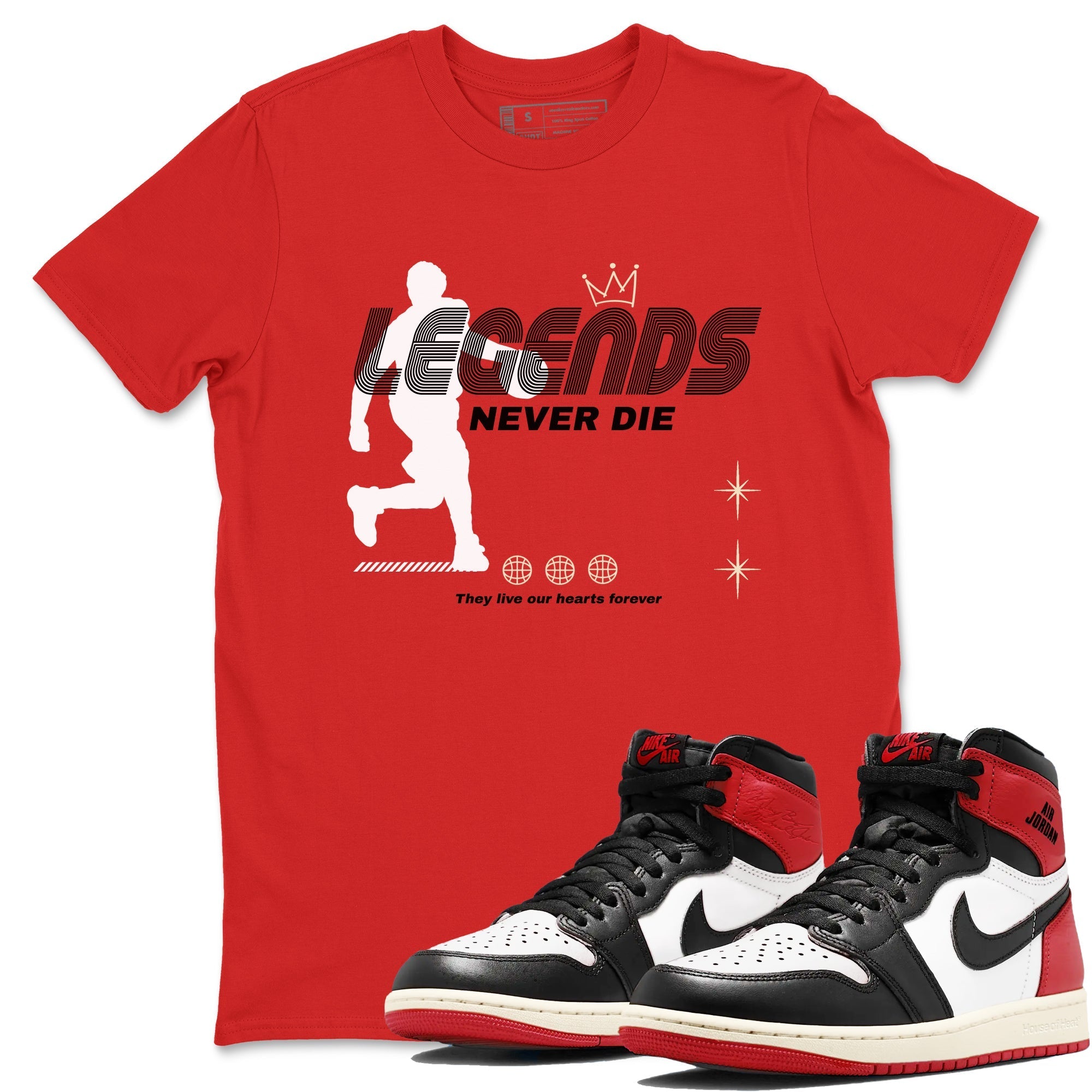 Legends Never Die snkmatch Tees - Air Jordan 1 Black Toe Reimagined