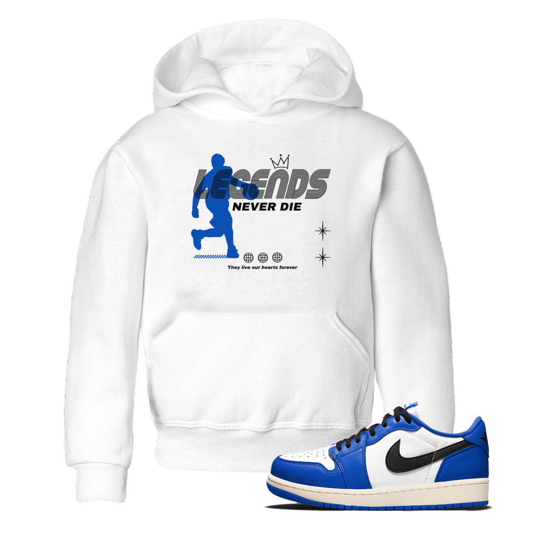 Legends Never Die snkmatch Tees Kids - Air Jordan 1 Game Royal