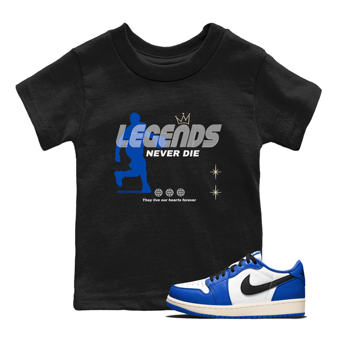 Legends Never Die snkmatch Tees Kids - Air Jordan 1 Game Royal
