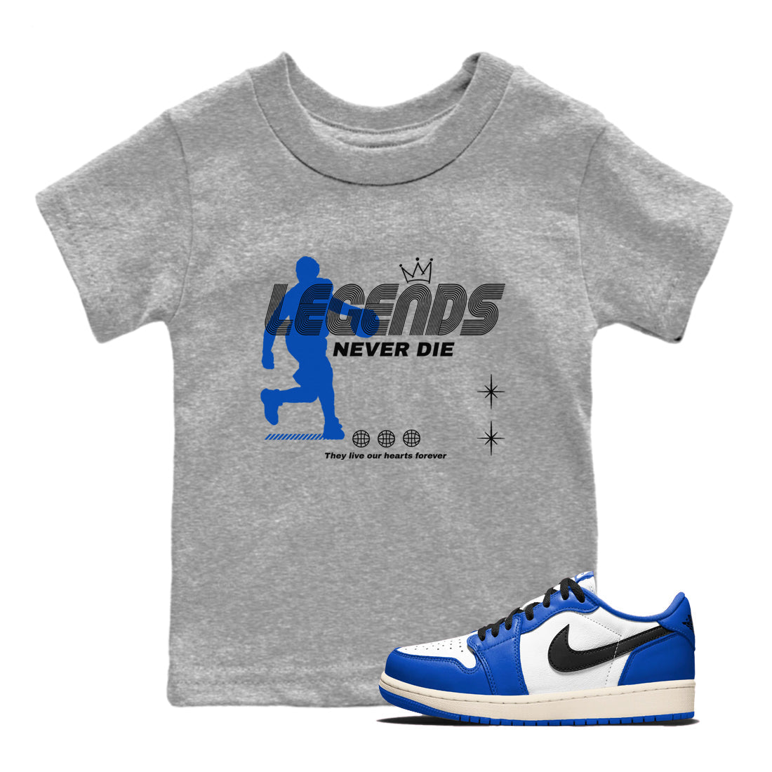 Legends Never Die snkmatch Tees Kids - Air Jordan 1 Game Royal