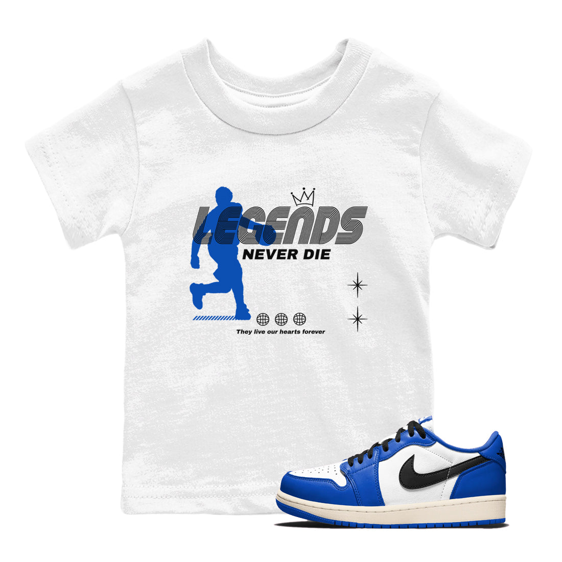Legends Never Die snkmatch Tees Kids - Air Jordan 1 Game Royal