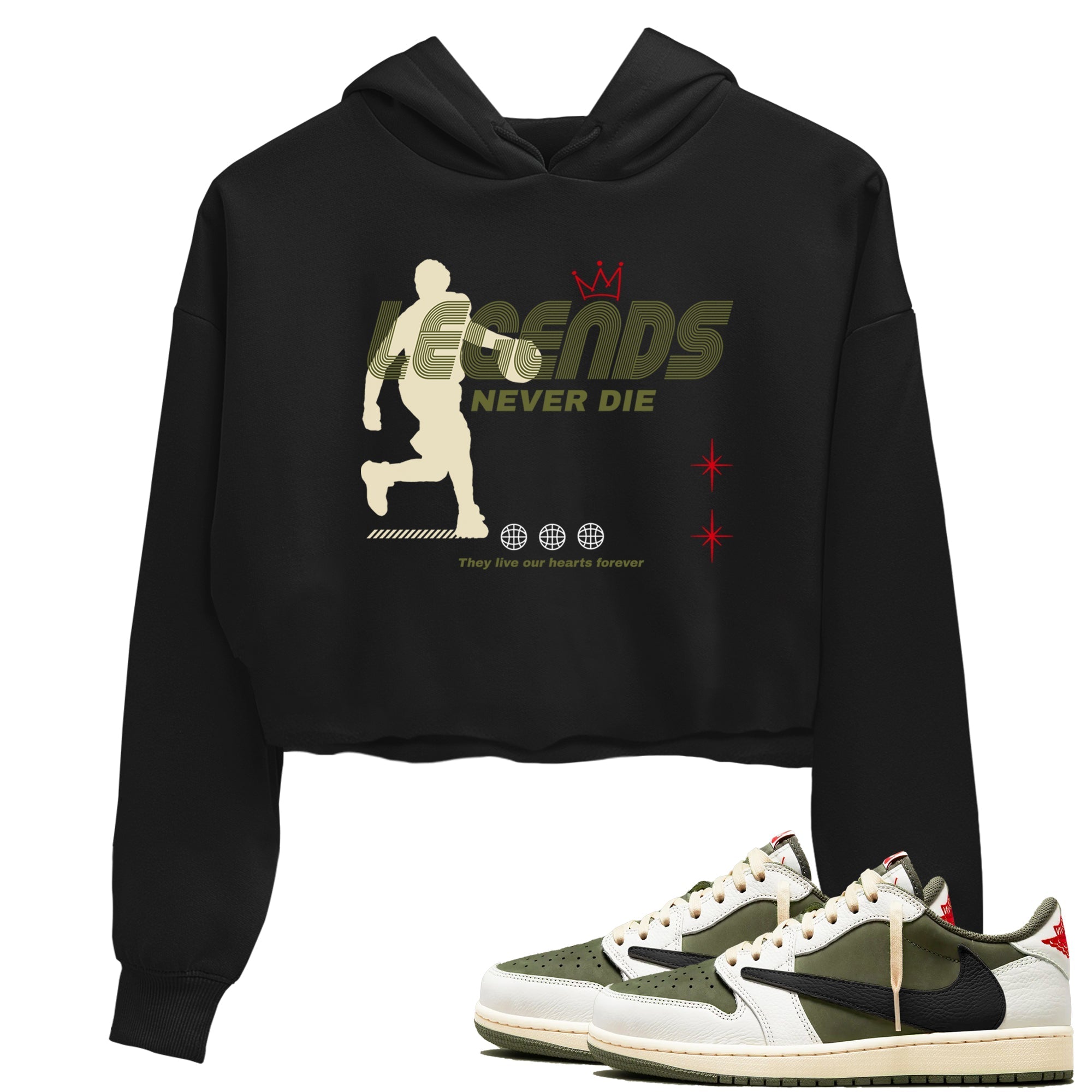 Legends Never Die snkmatch Women's Top - Air Jordan 1 Travis Scott Medium Olive