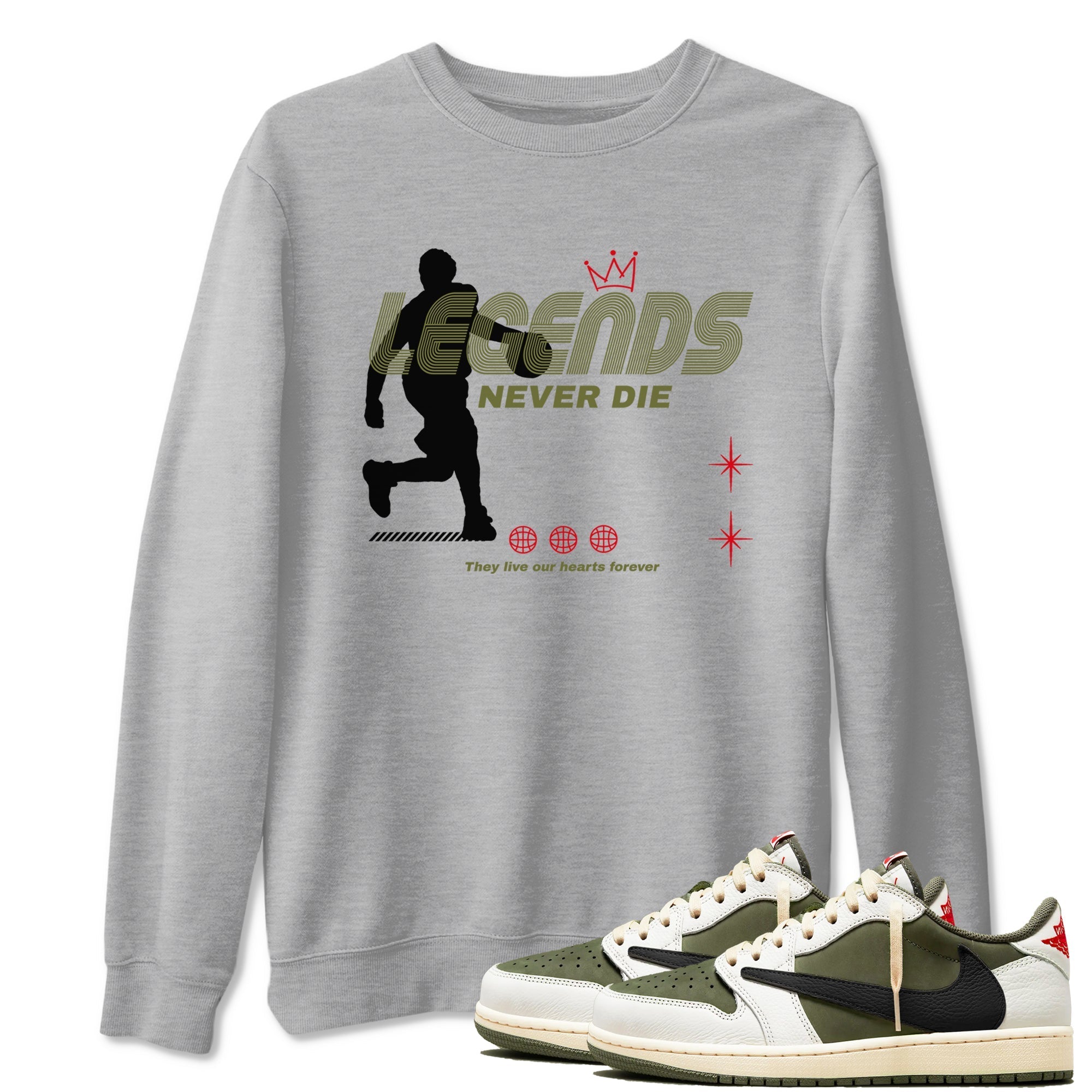 Legends Never Die snkmatch Tees - Air Jordan 1 Travis Scott Medium Olive