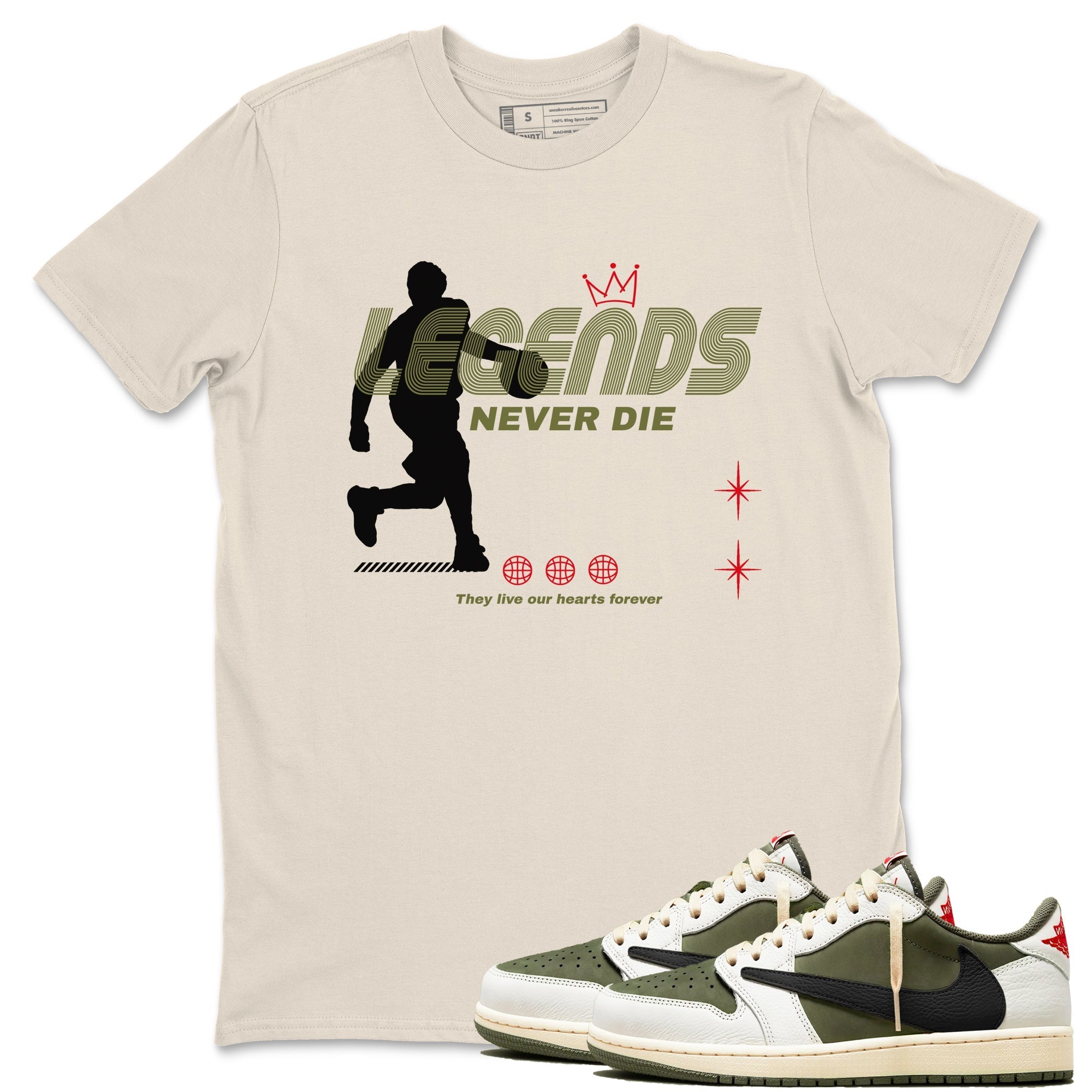 Legends Never Die snkmatch Tees - Air Jordan 1 Travis Scott Medium Olive