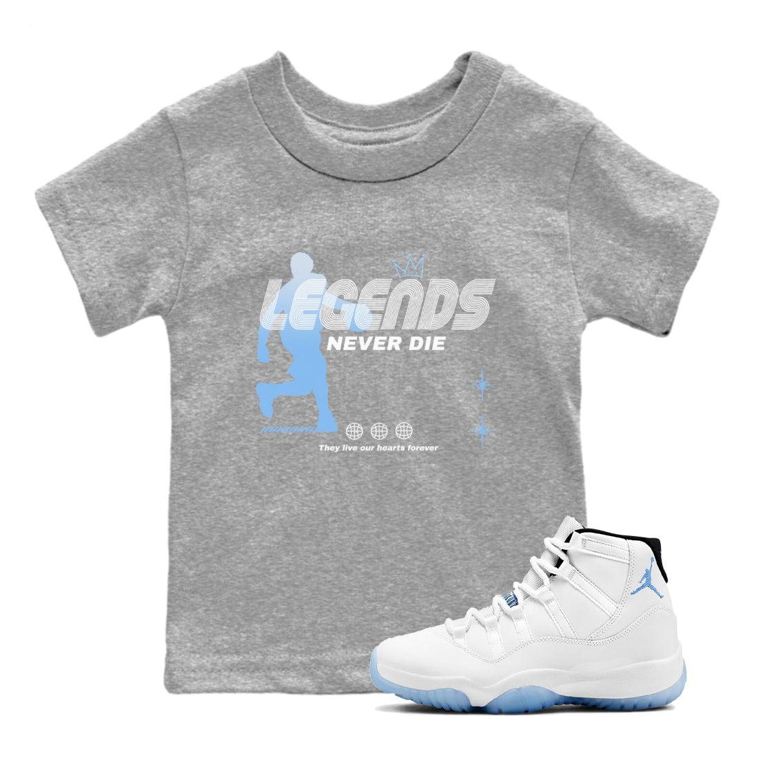 Legends Never Die snkmatch Tees Kids - Air Jordan 11 Legend Blue