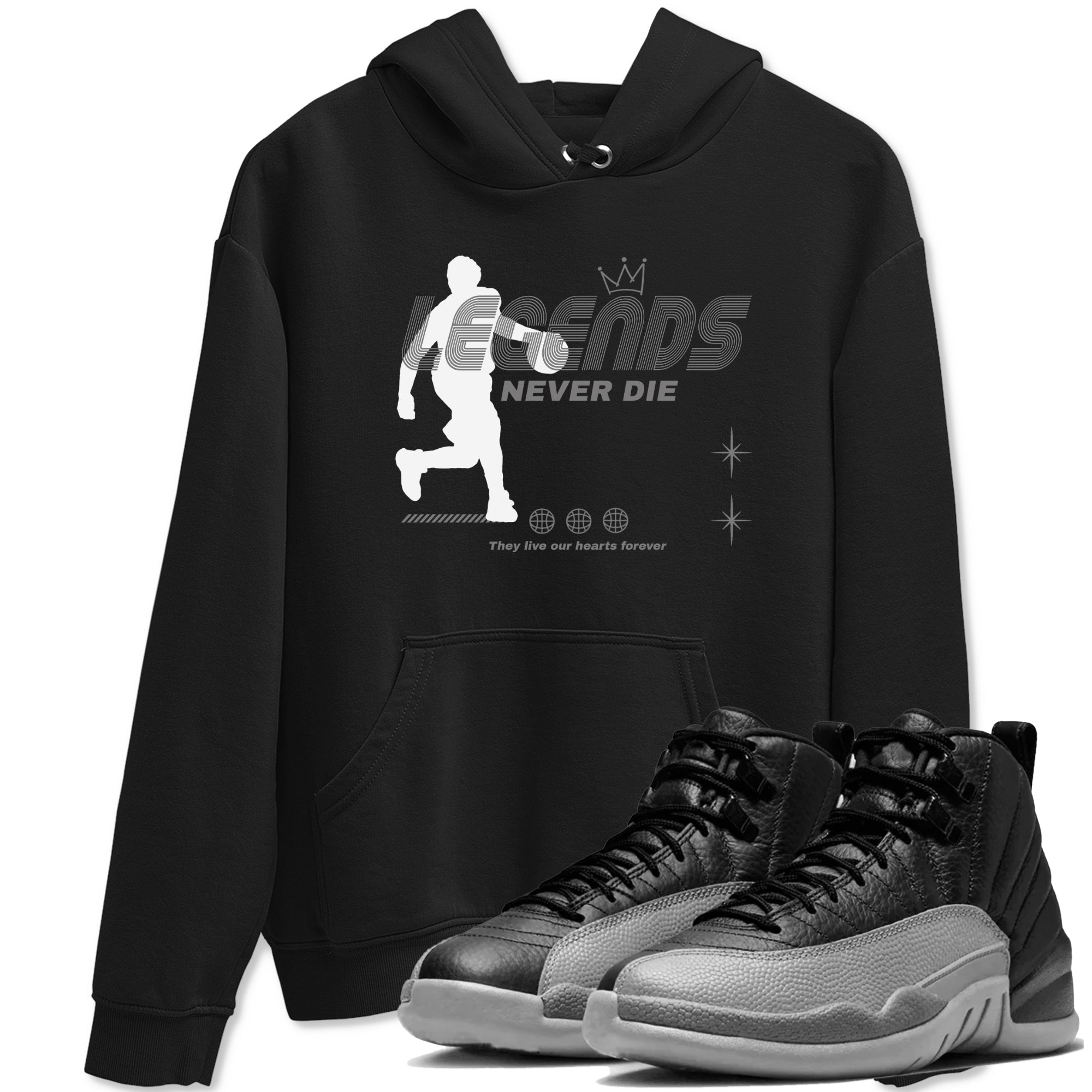 Legends Never Die snkmatch Tees - Air Jordan 12 Black Wolf Grey
