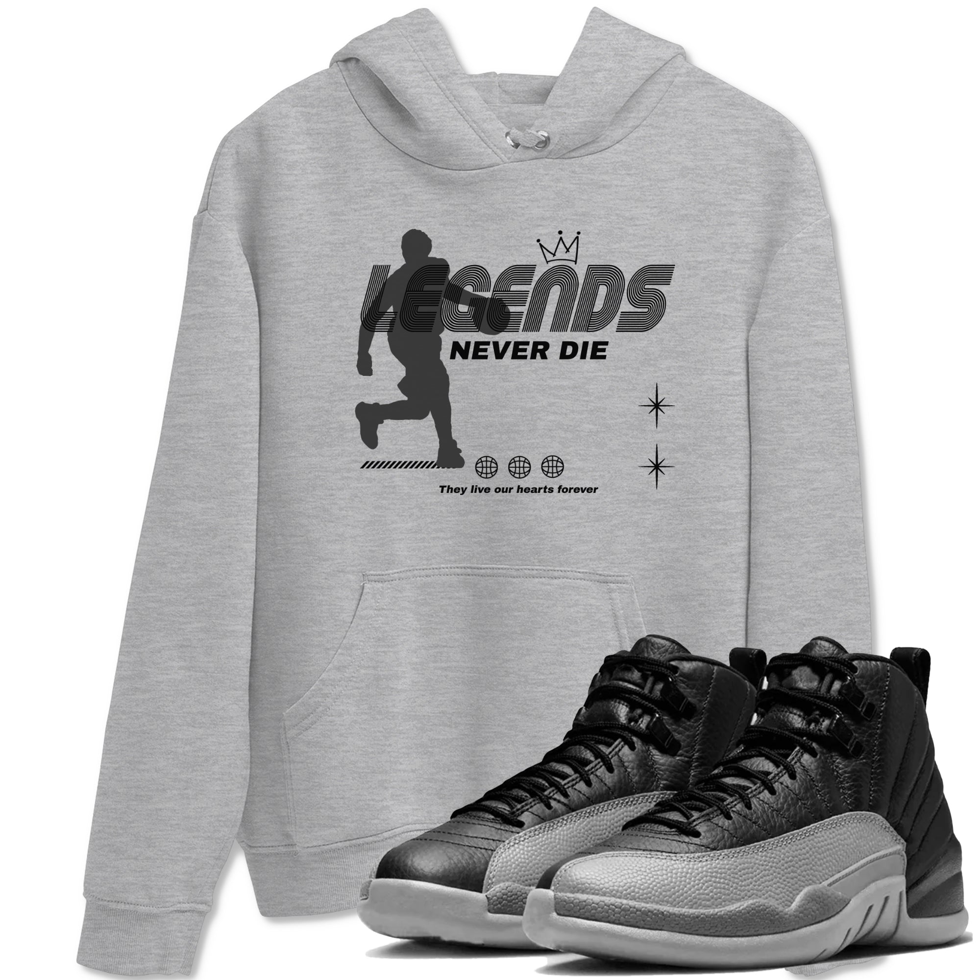 Legends Never Die snkmatch Tees - Air Jordan 12 Black Wolf Grey
