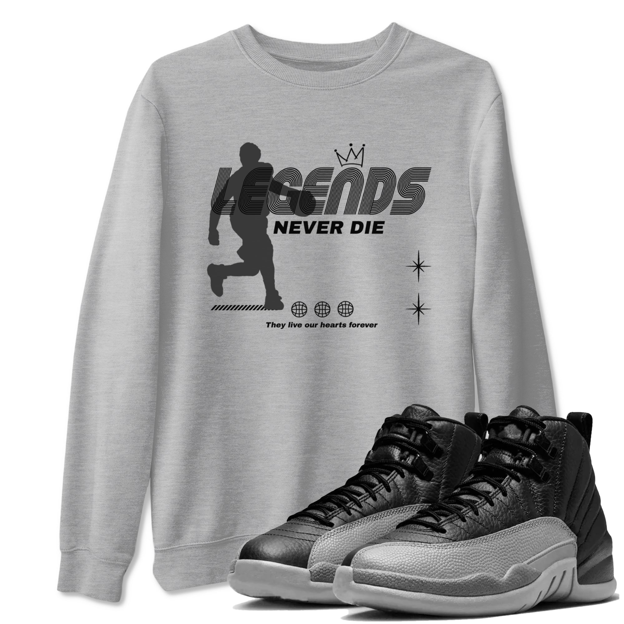 Legends Never Die snkmatch Tees - Air Jordan 12 Black Wolf Grey