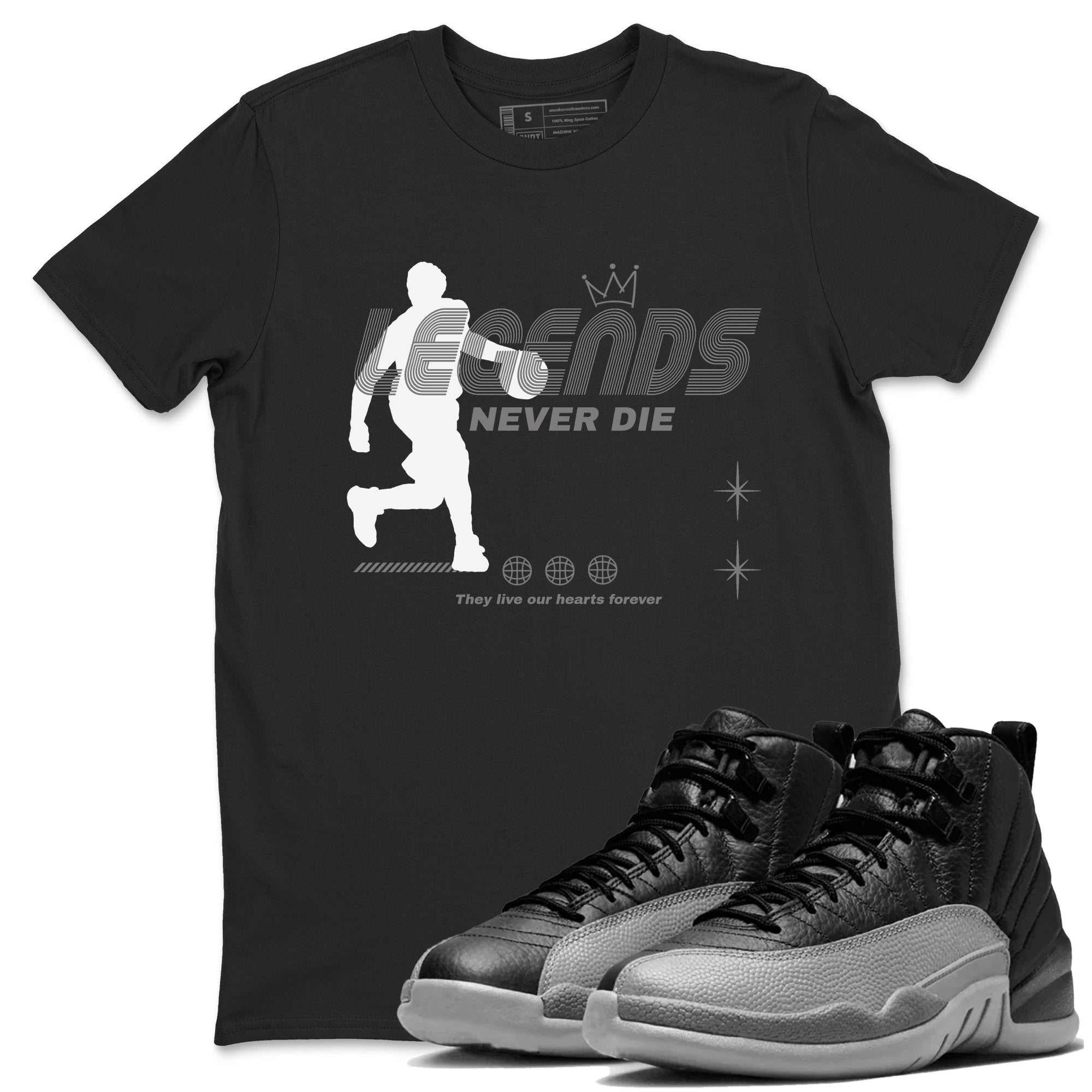 Legends Never Die snkmatch Tees - Air Jordan 12 Black Wolf Grey