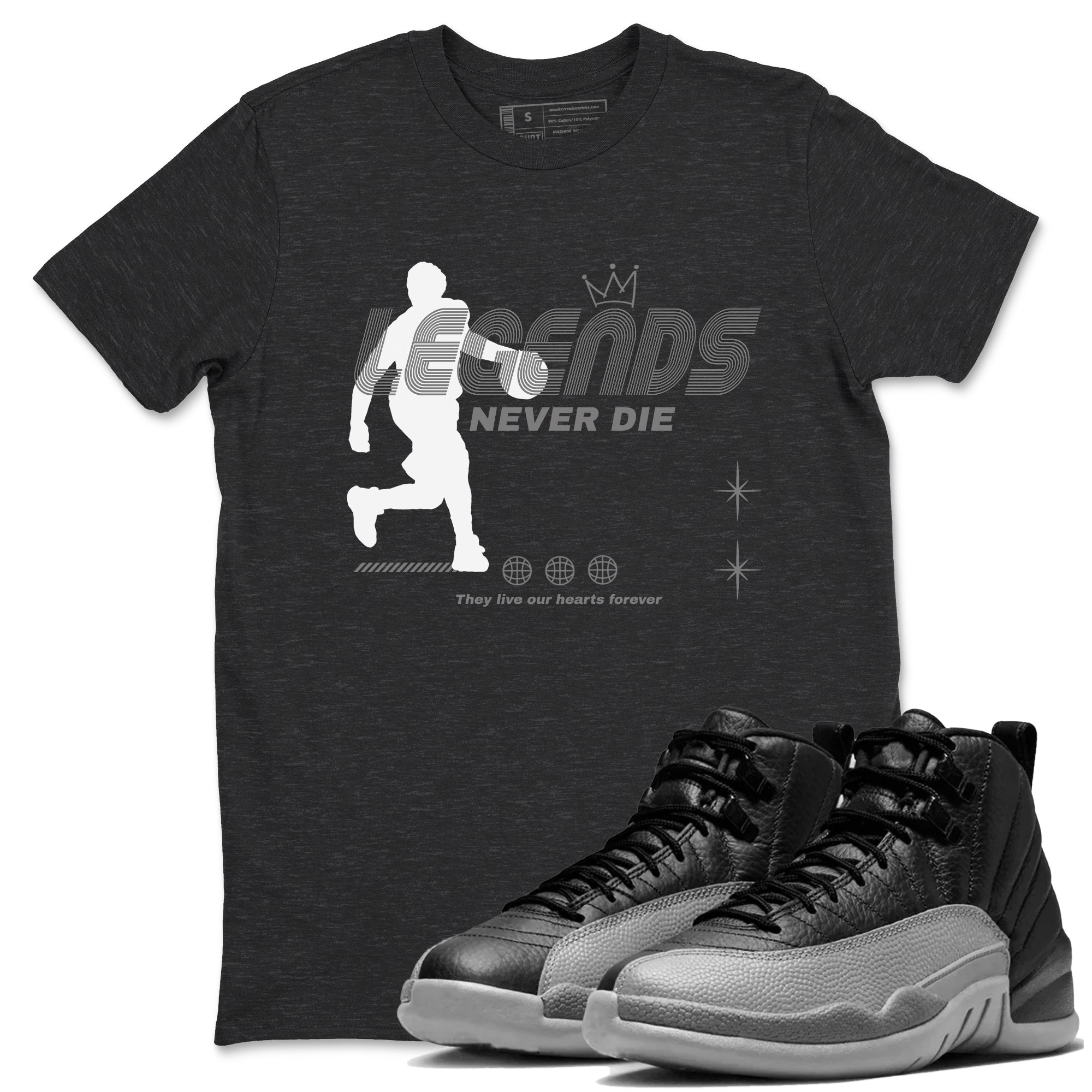 Legends Never Die snkmatch Tees - Air Jordan 12 Black Wolf Grey
