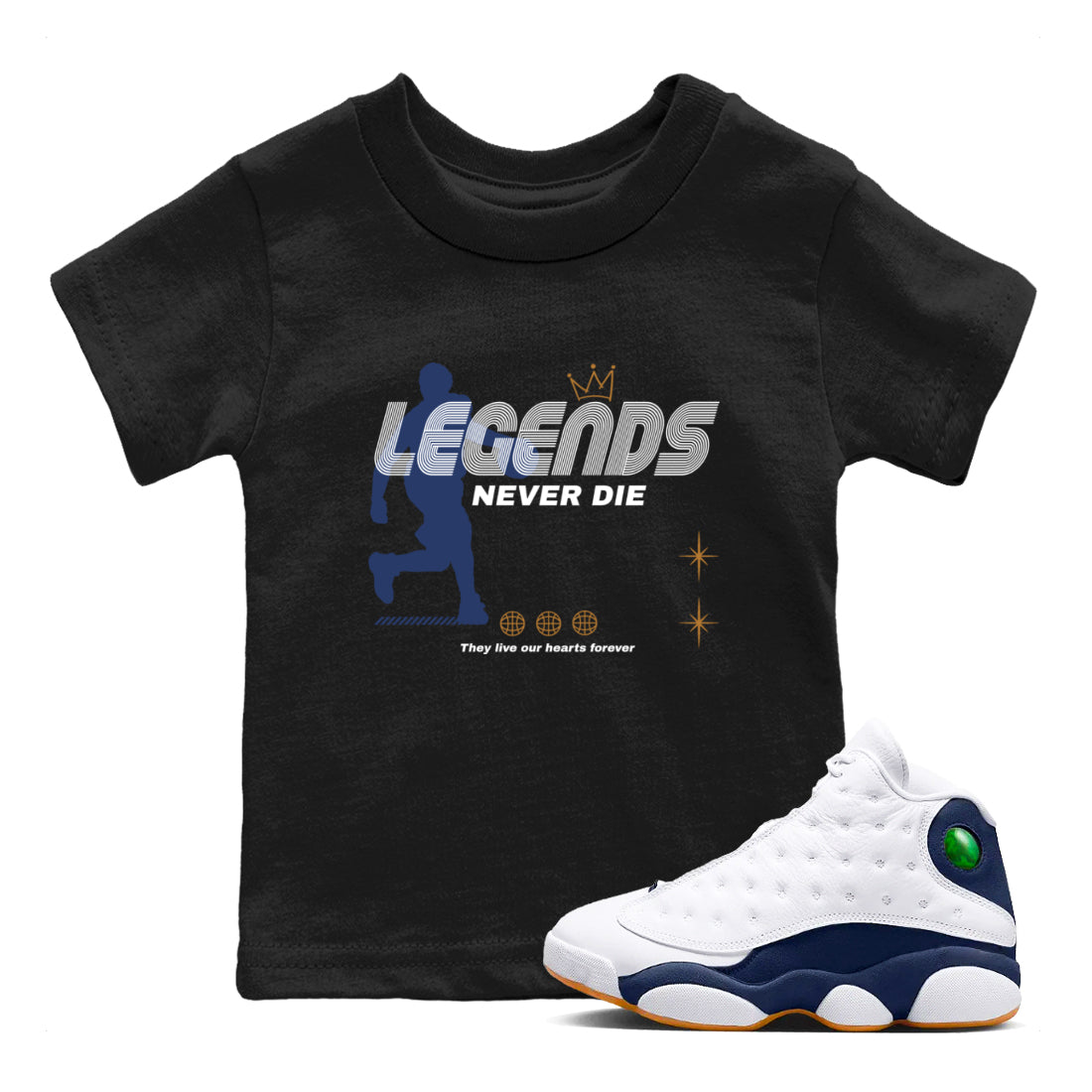 Legends Never Die snkmatch Tees Kids - Air Jordan 13 Midnight Navy