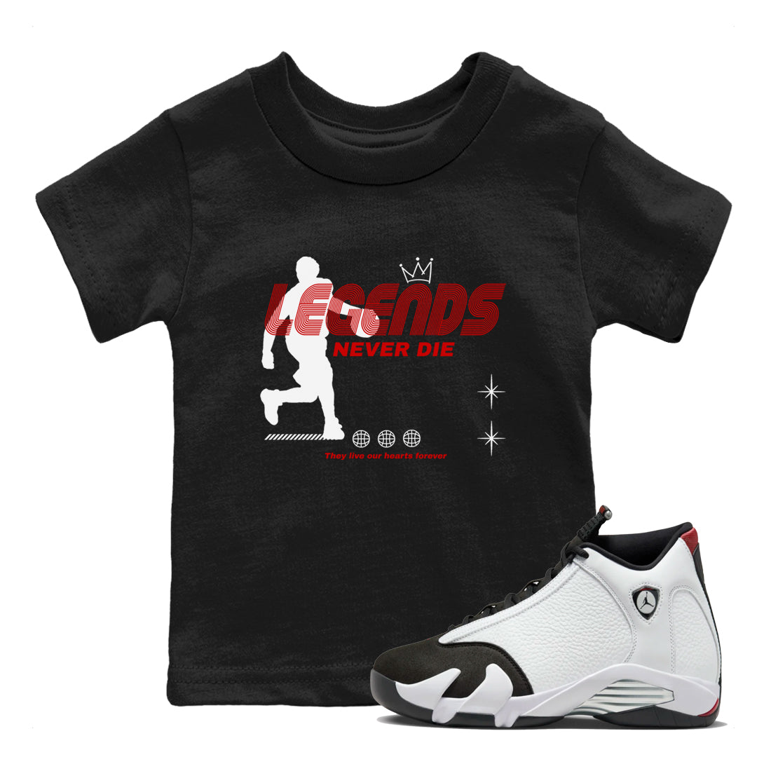 Legends Never Die snkmatch Tees Kids - Air Jordan 14 Black Toe