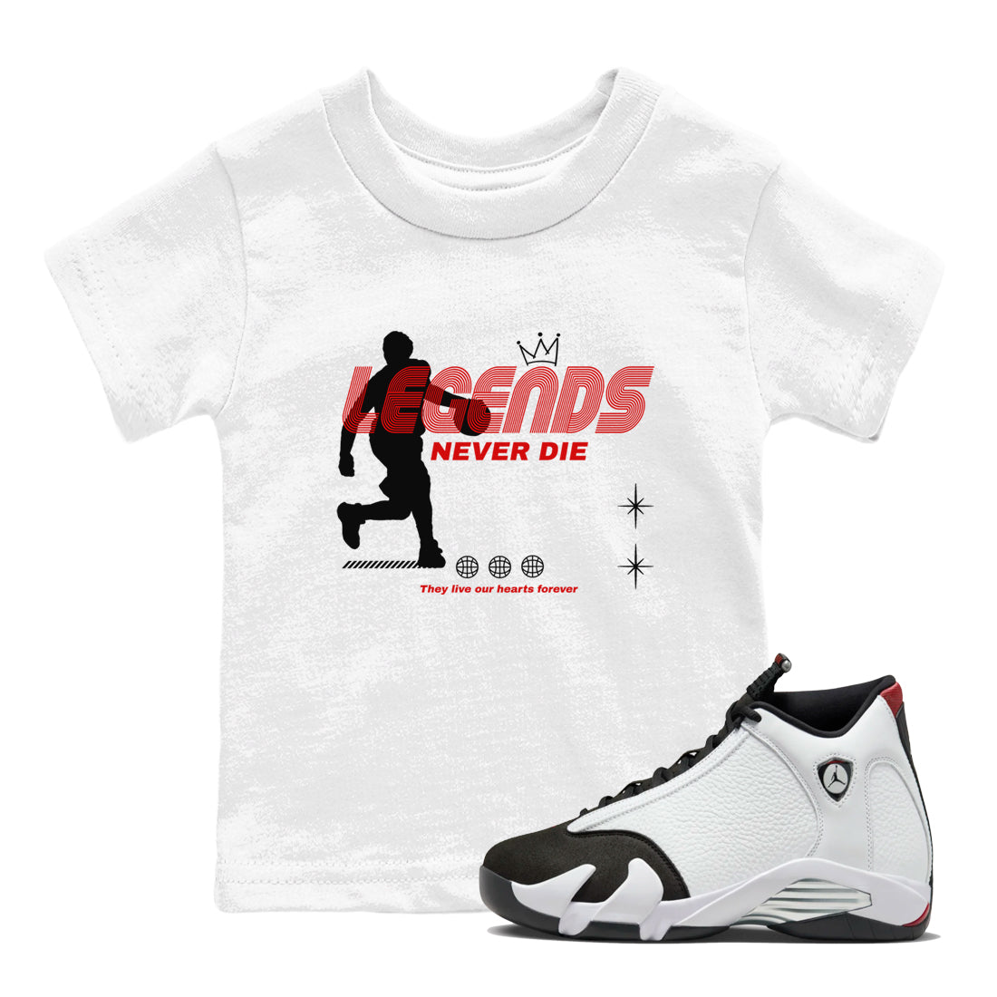 Legends Never Die snkmatch Tees Kids - Air Jordan 14 Black Toe
