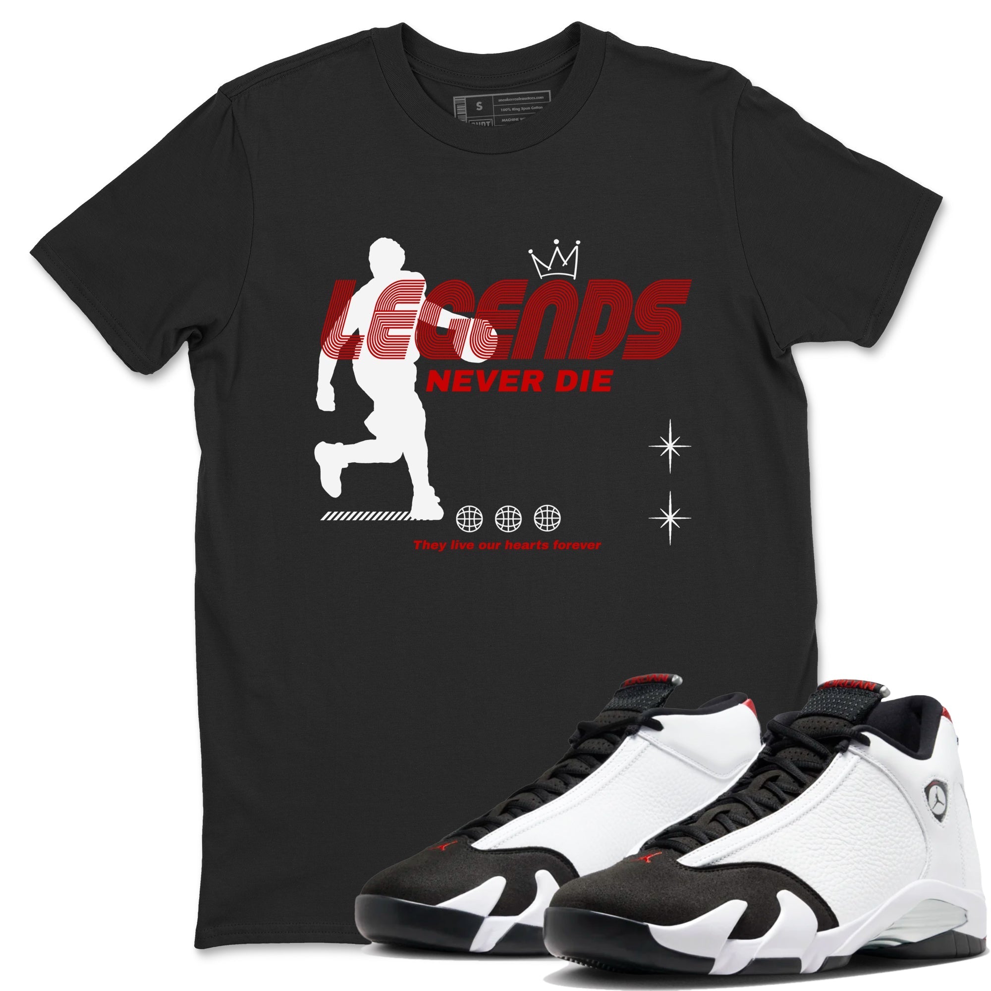 Legends Never Die snkmatch Tees - Air Jordan 14 Black Toe