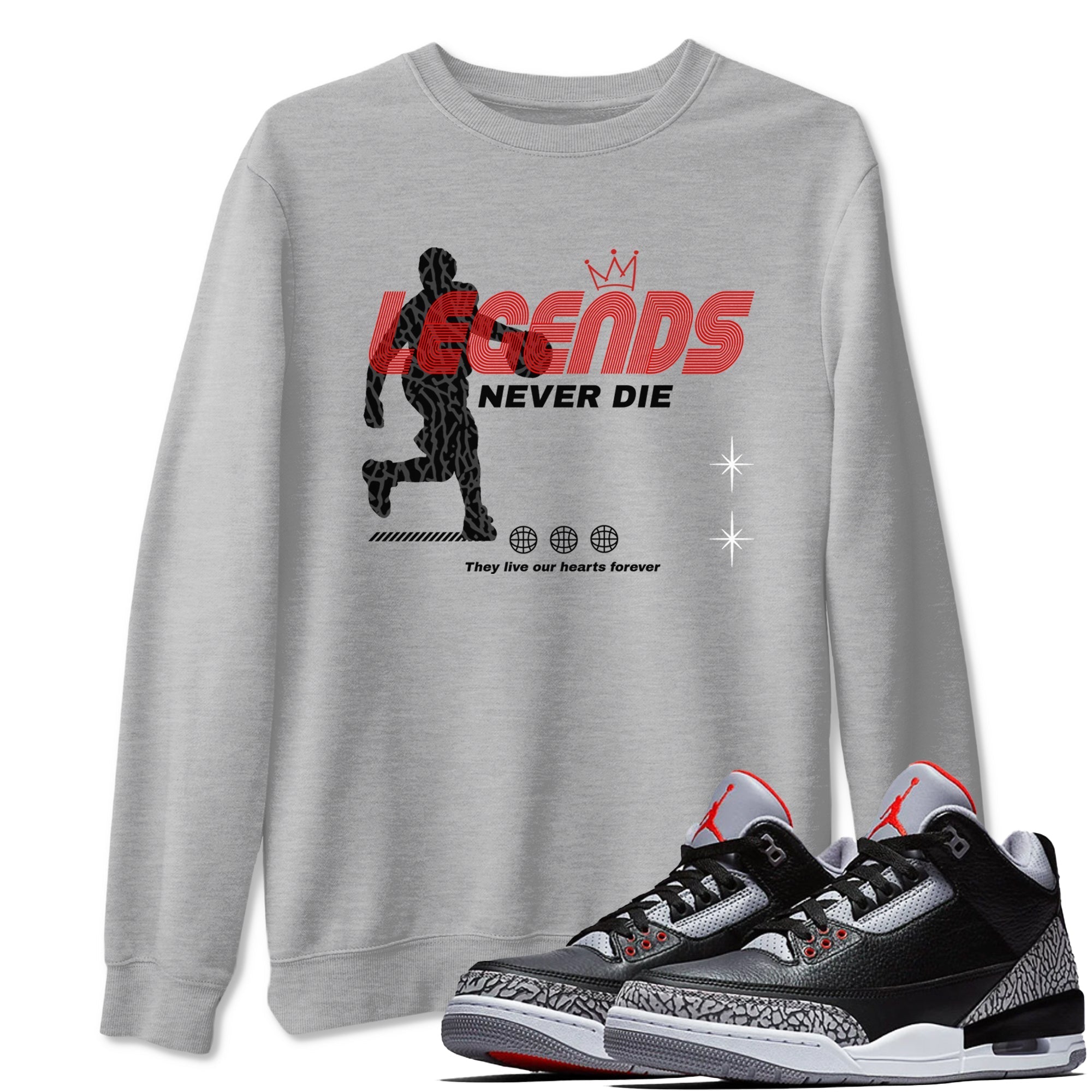 Legends Never Die snkmatch Tees - Air Jordan 3 Black Cement