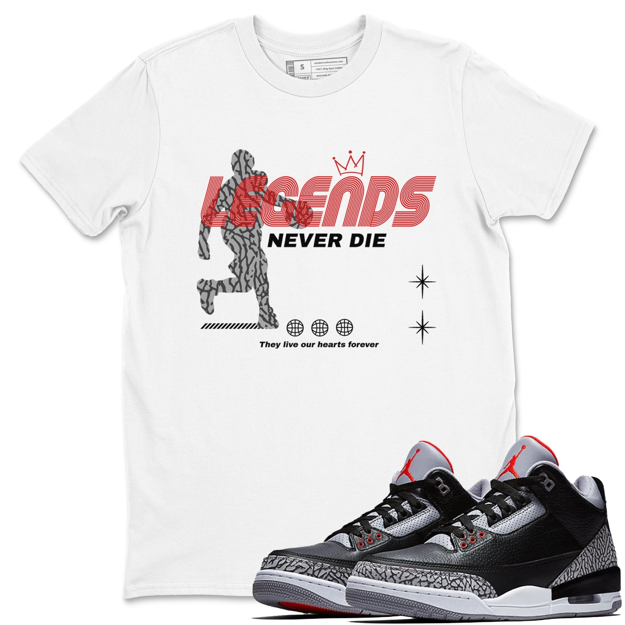 Legends Never Die snkmatch Tees - Air Jordan 3 Black Cement
