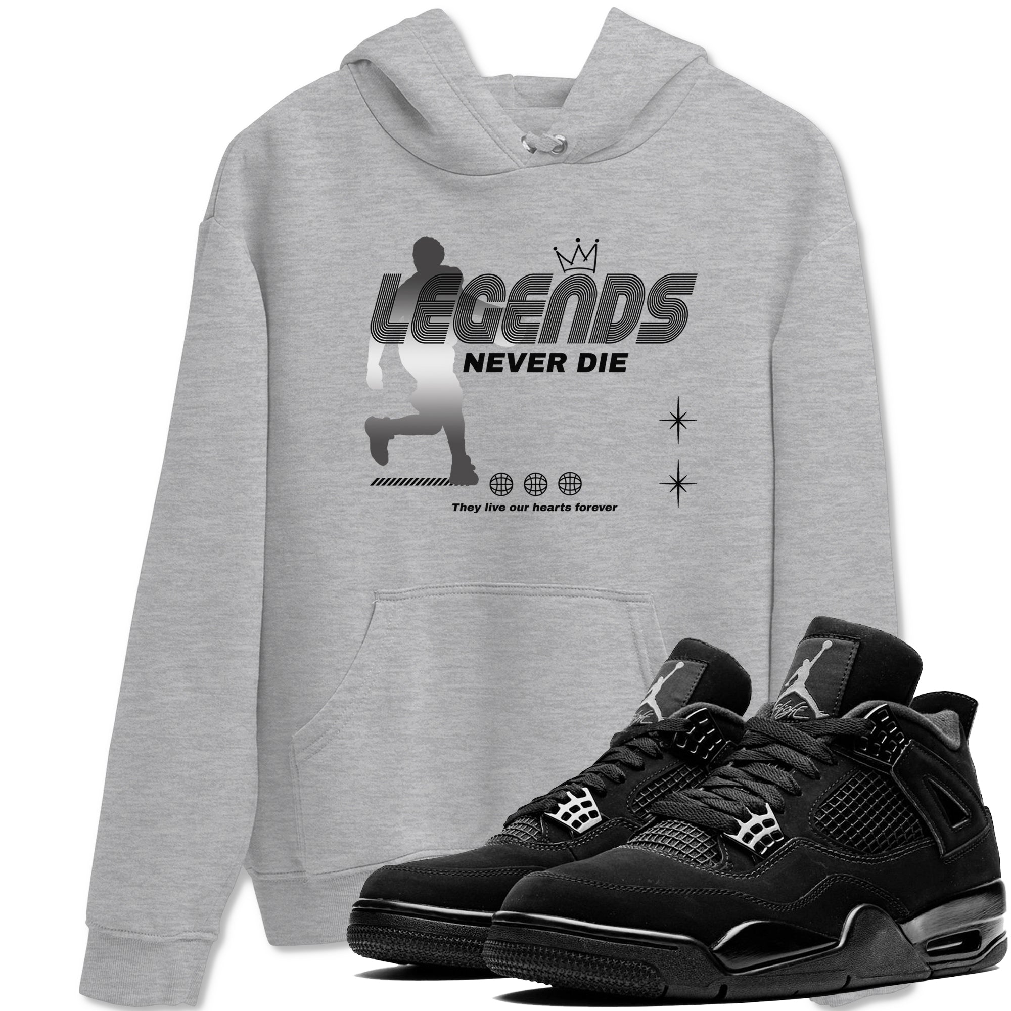 Legends Never Die snkmatch Tees - Air Jordan 4 Black Cat