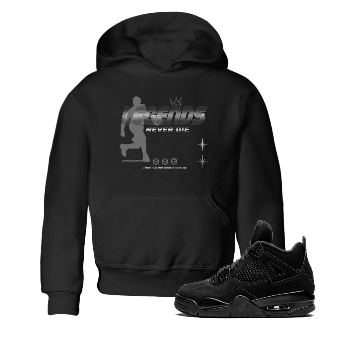 Legends Never Die snkmatch Tees Kids - Air Jordan 4 Black Cat