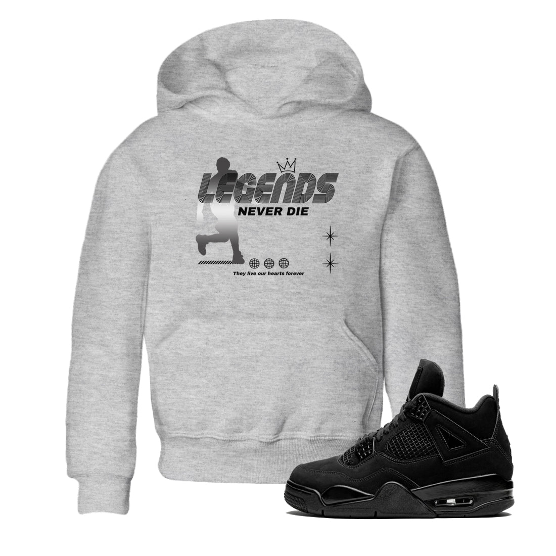 Legends Never Die snkmatch Tees Kids - Air Jordan 4 Black Cat