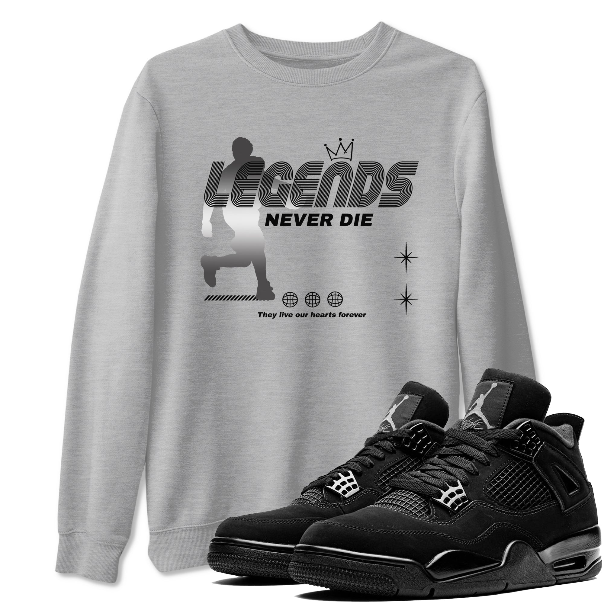 Legends Never Die snkmatch Tees - Air Jordan 4 Black Cat