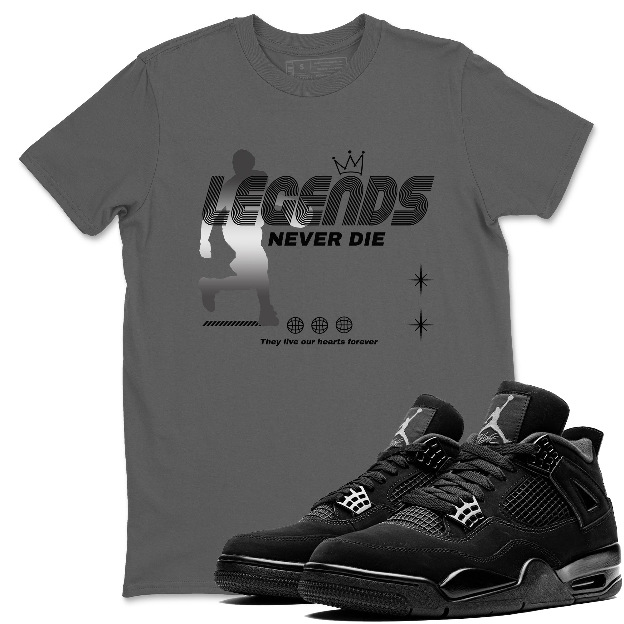 Legends Never Die snkmatch Tees - Air Jordan 4 Black Cat
