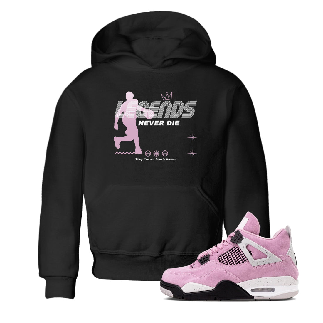 Legends Never Die snkmatch Tees Kids - Air Jordan 4 Orchid