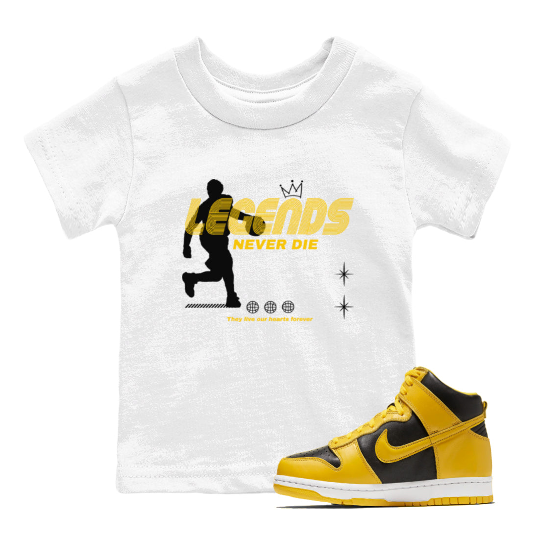Legends Never Die snkmatch Tees Kids - Dunk High Pollen