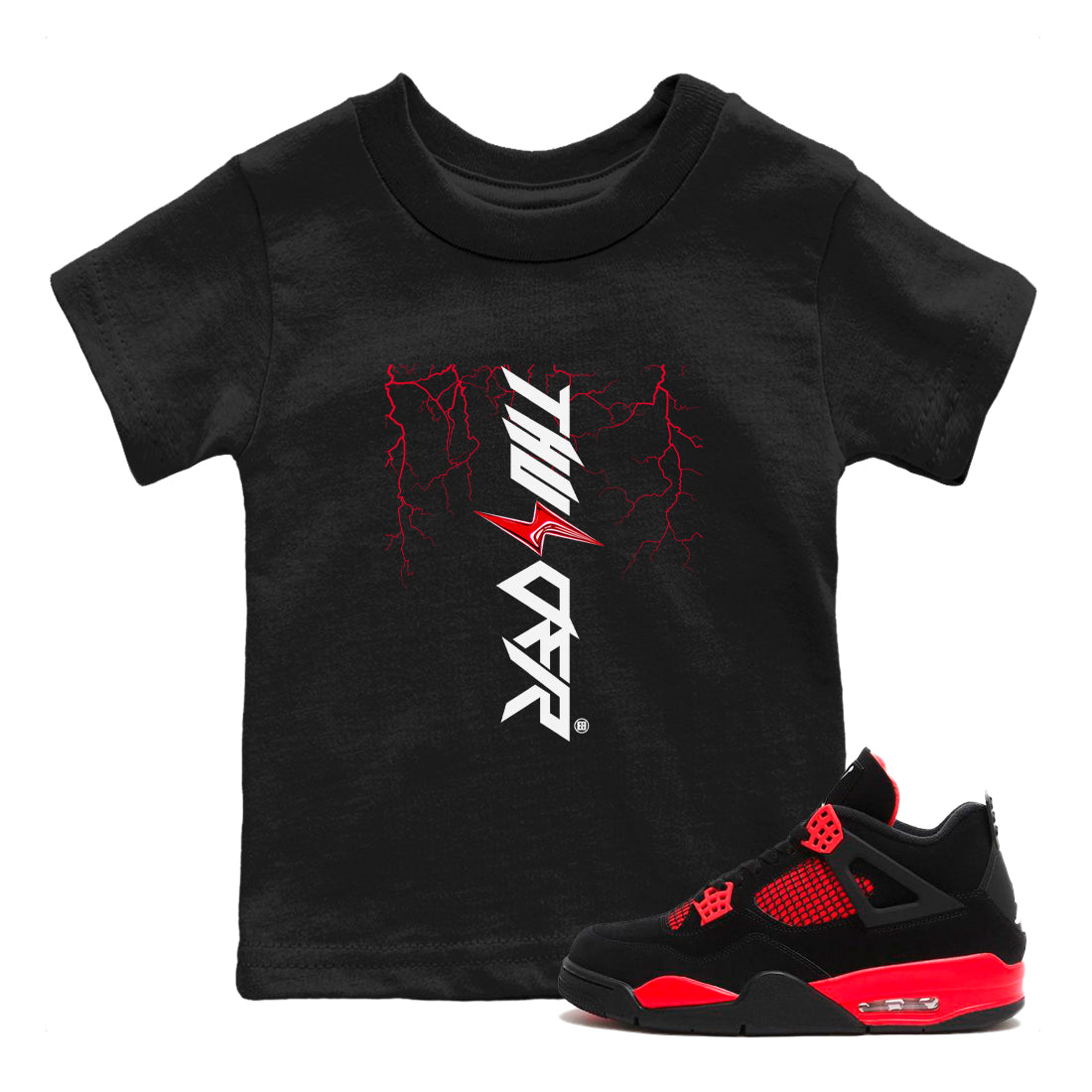 Lightning Thunder snkmatch Tees Kids - Air Jordan 4 Red Thunder