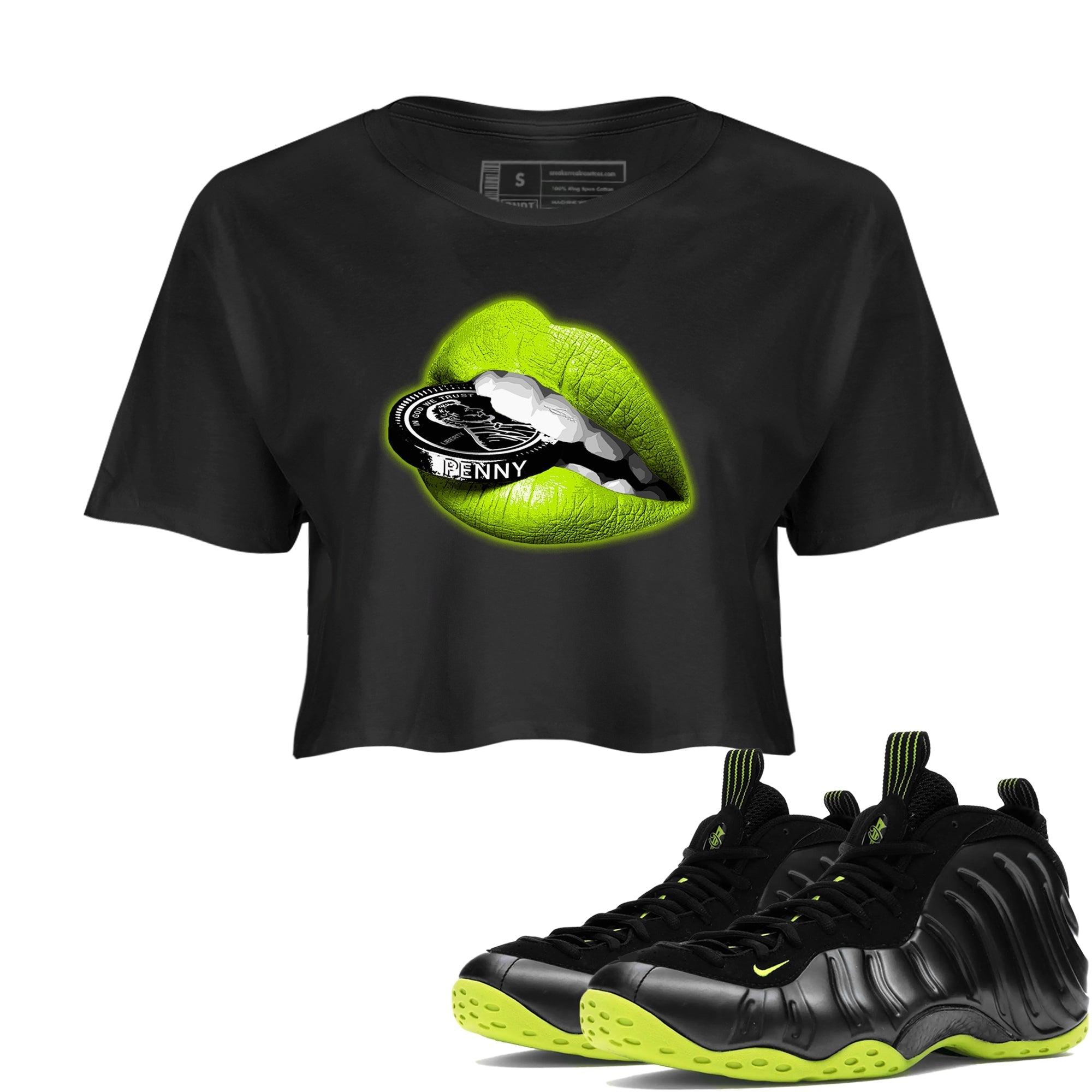 Lips Coin snkmatch Women's Top - Air Foamposite One Black Volt